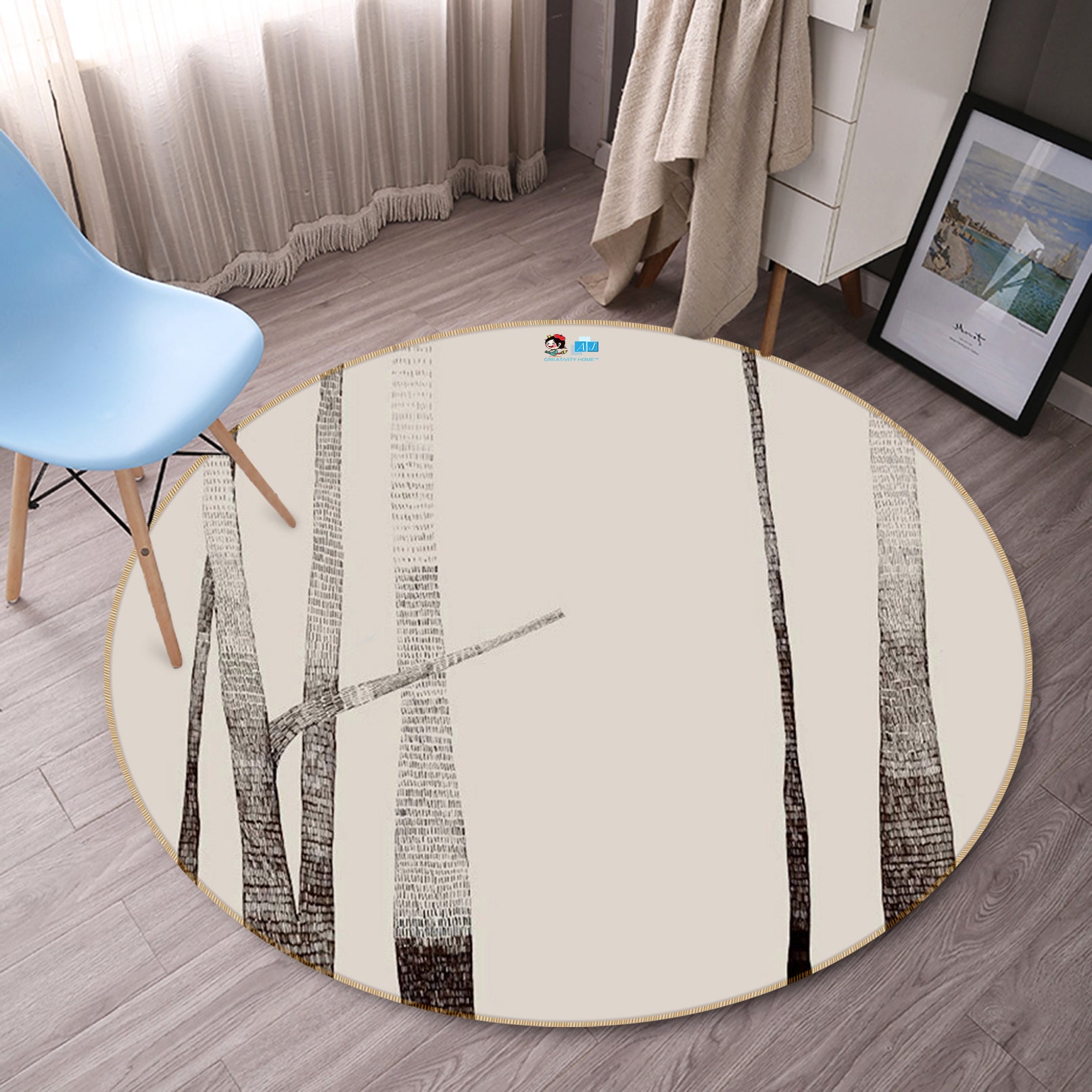 3D Abstract Tree Trunk 74015 Round Non Slip Rug Mat