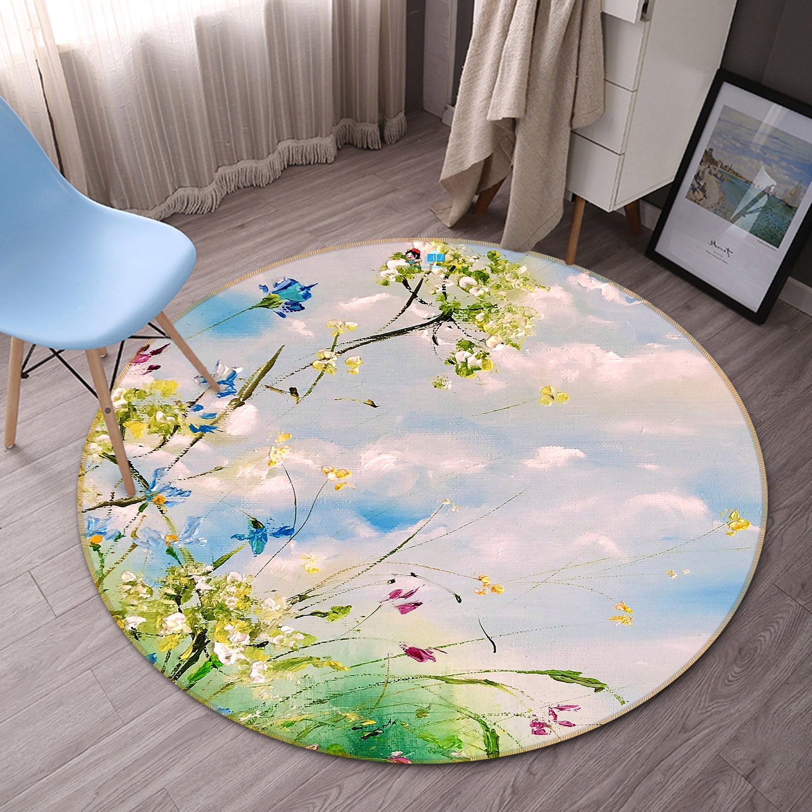 3D Cloud Garden 857 Skromova Marina Rug Round Non Slip Rug Mat