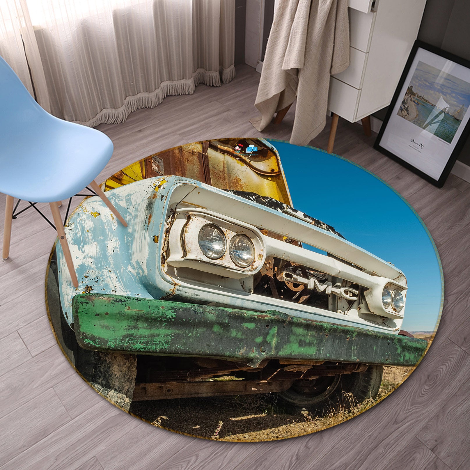 3D Summer Truck 454 Beth Sheridan Rug Round Non Slip Rug Mat