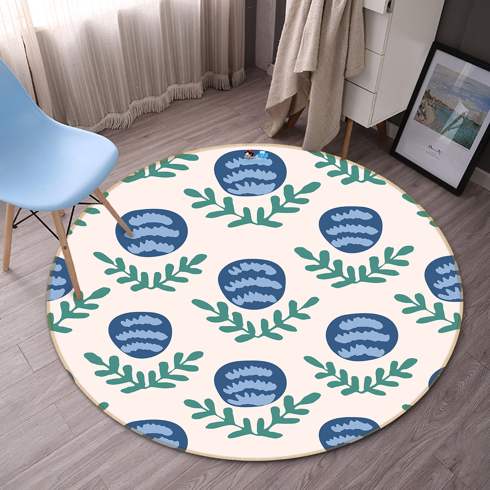 3D Blue Flowers 10559 Kashmira Jayaprakash Rug Round Non Slip Rug Mat