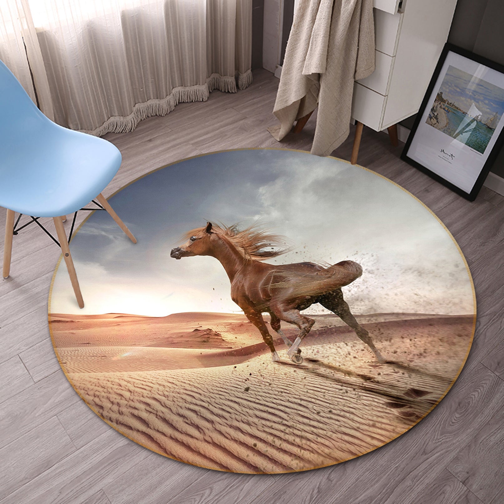 3D Desert Horse 82210 Animal Round Non Slip Rug Mat