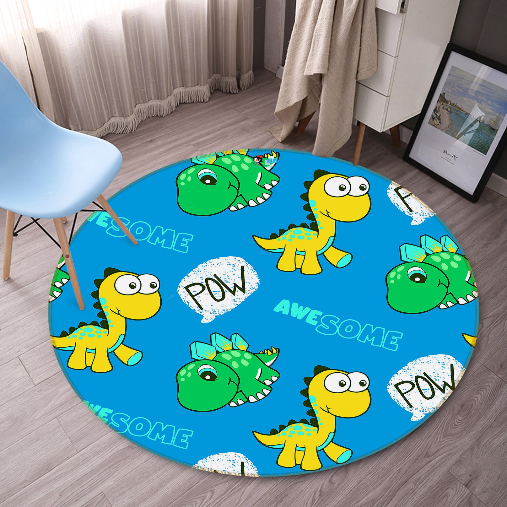 3D Cartoon Dinosaur Pattern 75063 Round Non Slip Rug Mat