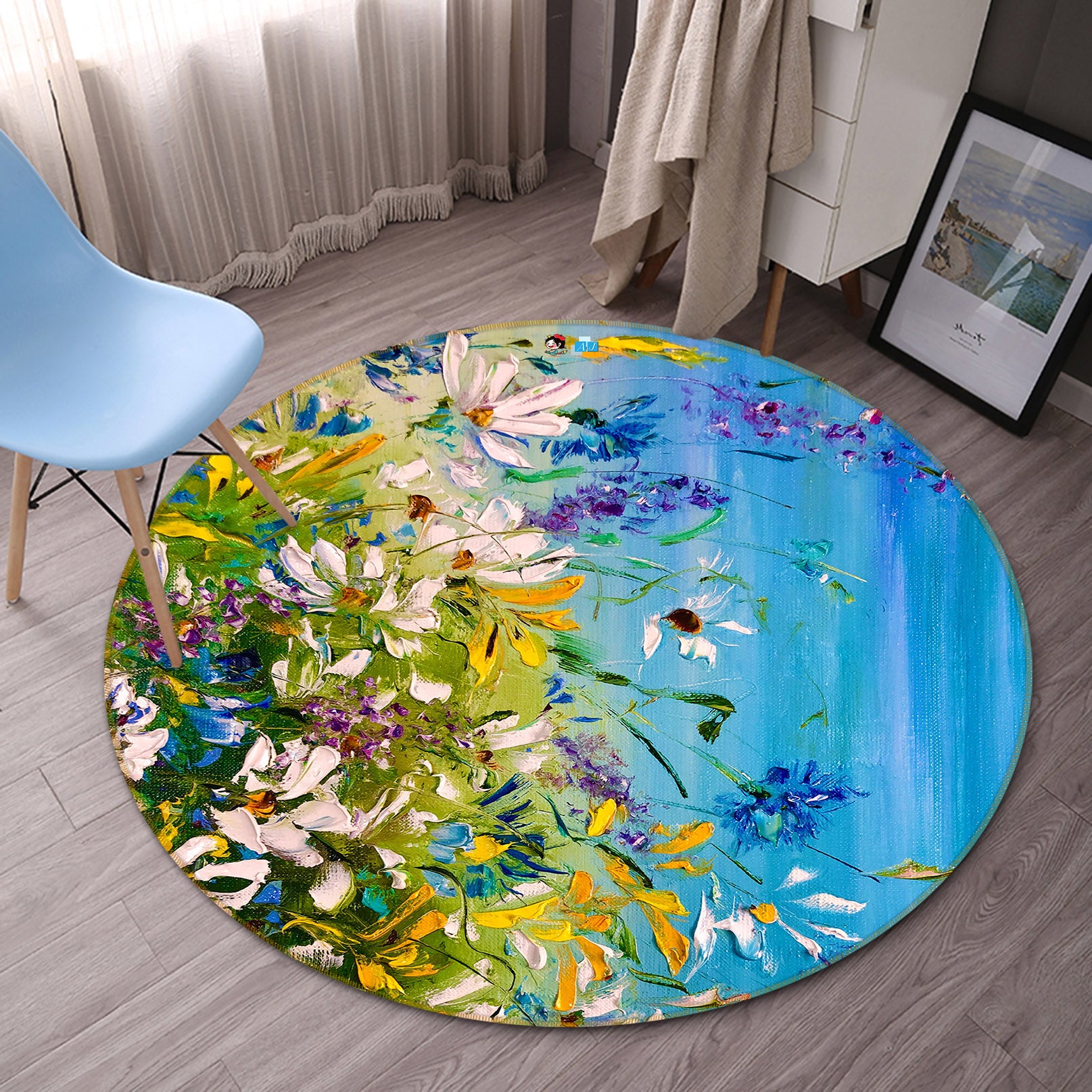 3D Colorful Daisies 884 Skromova Marina Rug Round Non Slip Rug Mat