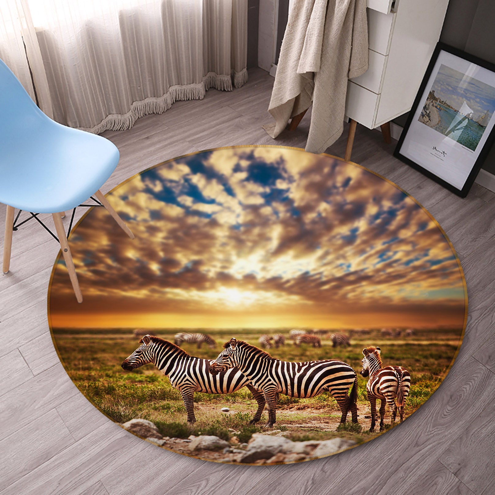 3D Zebra 37152 Animal Round Non Slip Rug Mat