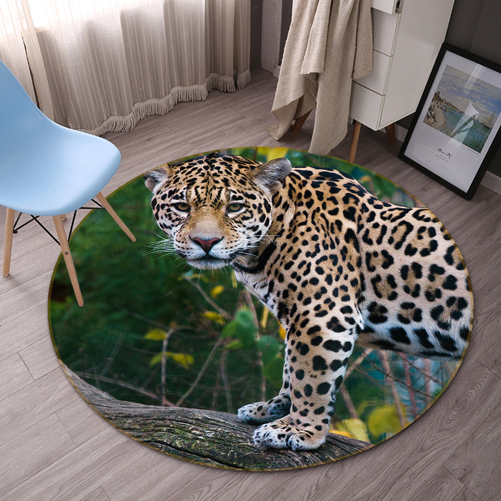 3D Leopard 82199 Animal Round Non Slip Rug Mat