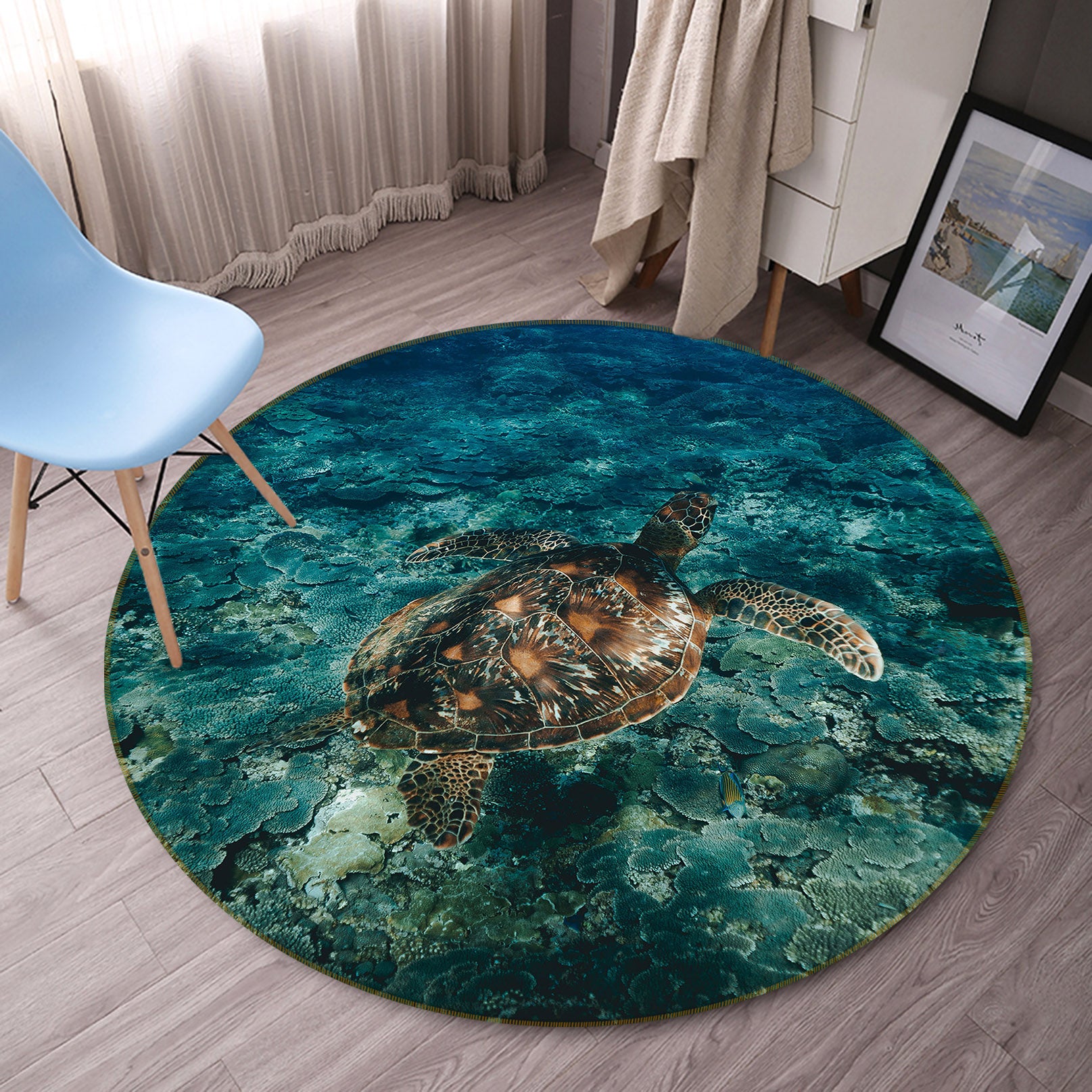 3D Sea Turtle 82042 Animal Round Non Slip Rug Mat