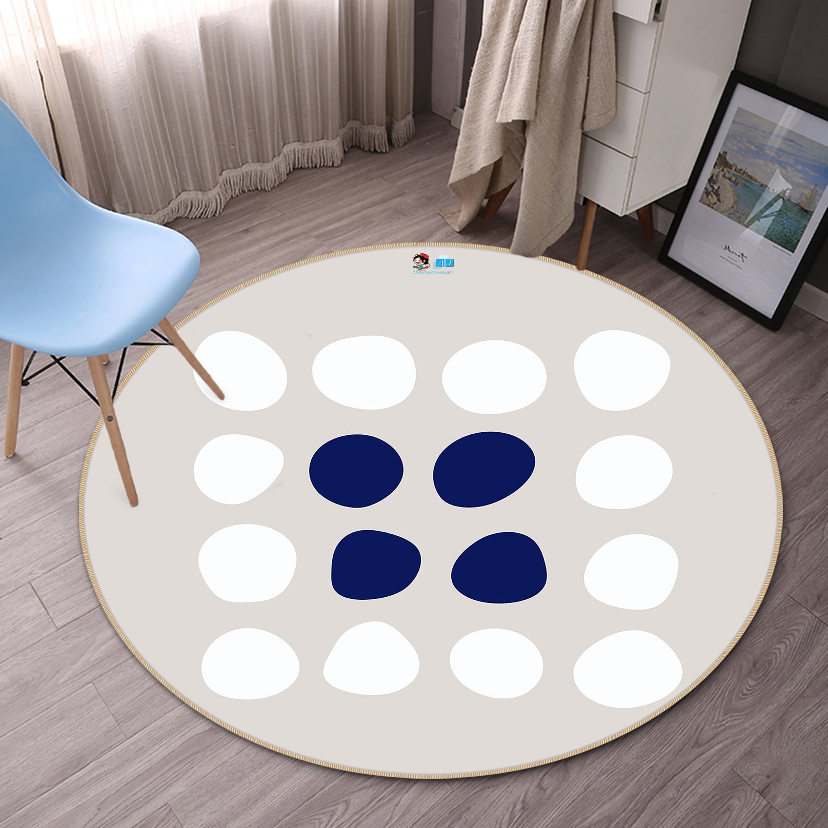 3D White Dark Blue Dots 10594 Kashmira Jayaprakash Rug Round Non Slip Rug Mat