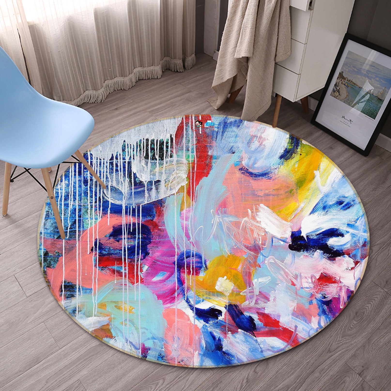 3D Colorful Watercolor 1392 Misako Chida Rug Round Non Slip Rug Mat