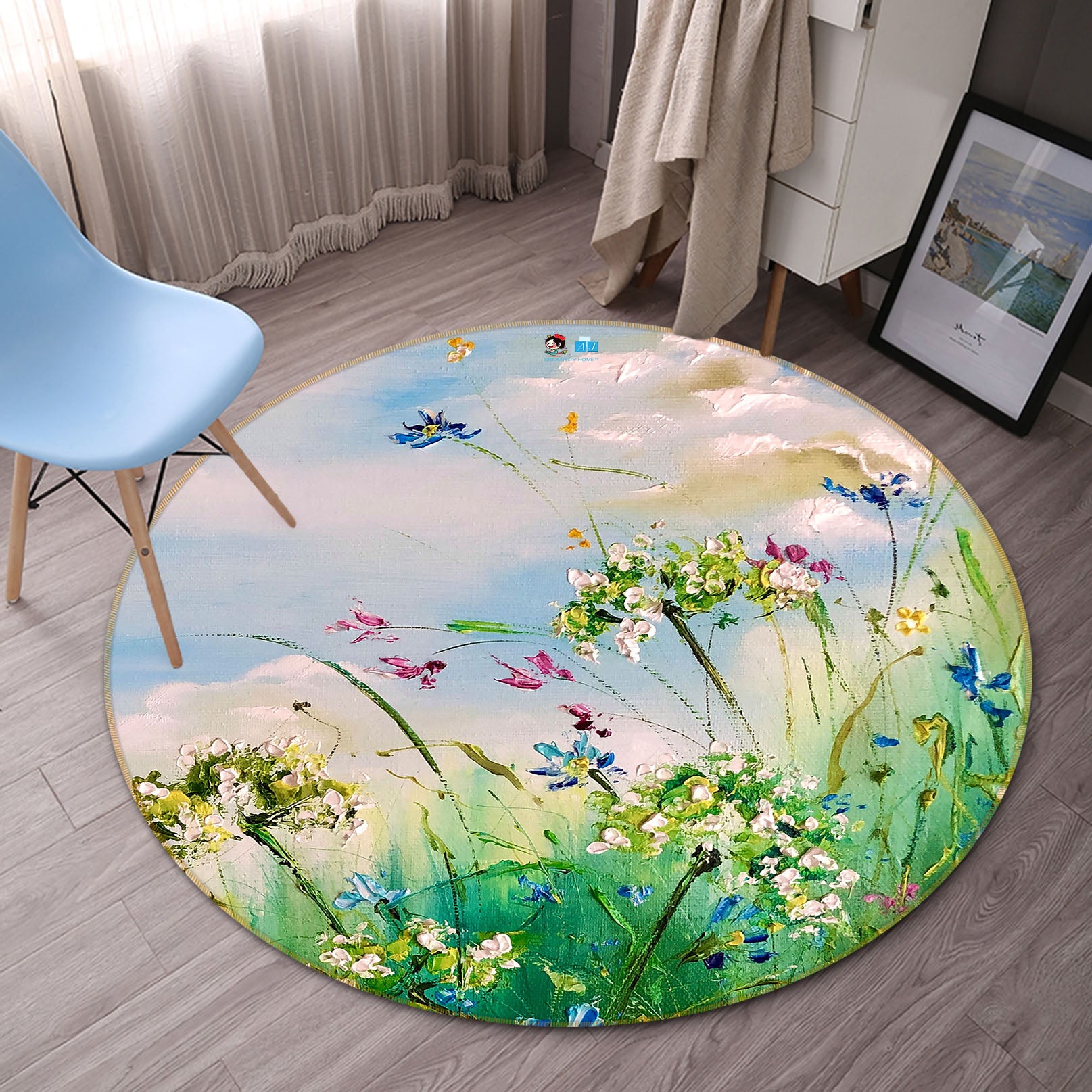 3D Green Grass Flower 856 Skromova Marina Rug Round Non Slip Rug Mat