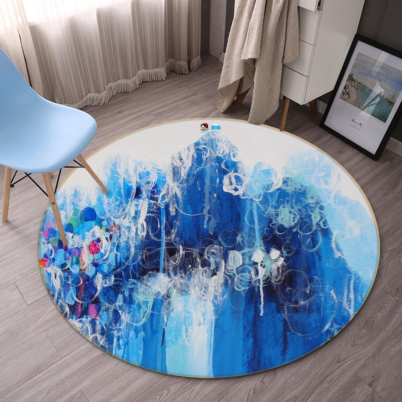 3D Watercolor Bubbles 1319 Misako Chida Rug Round Non Slip Rug Mat