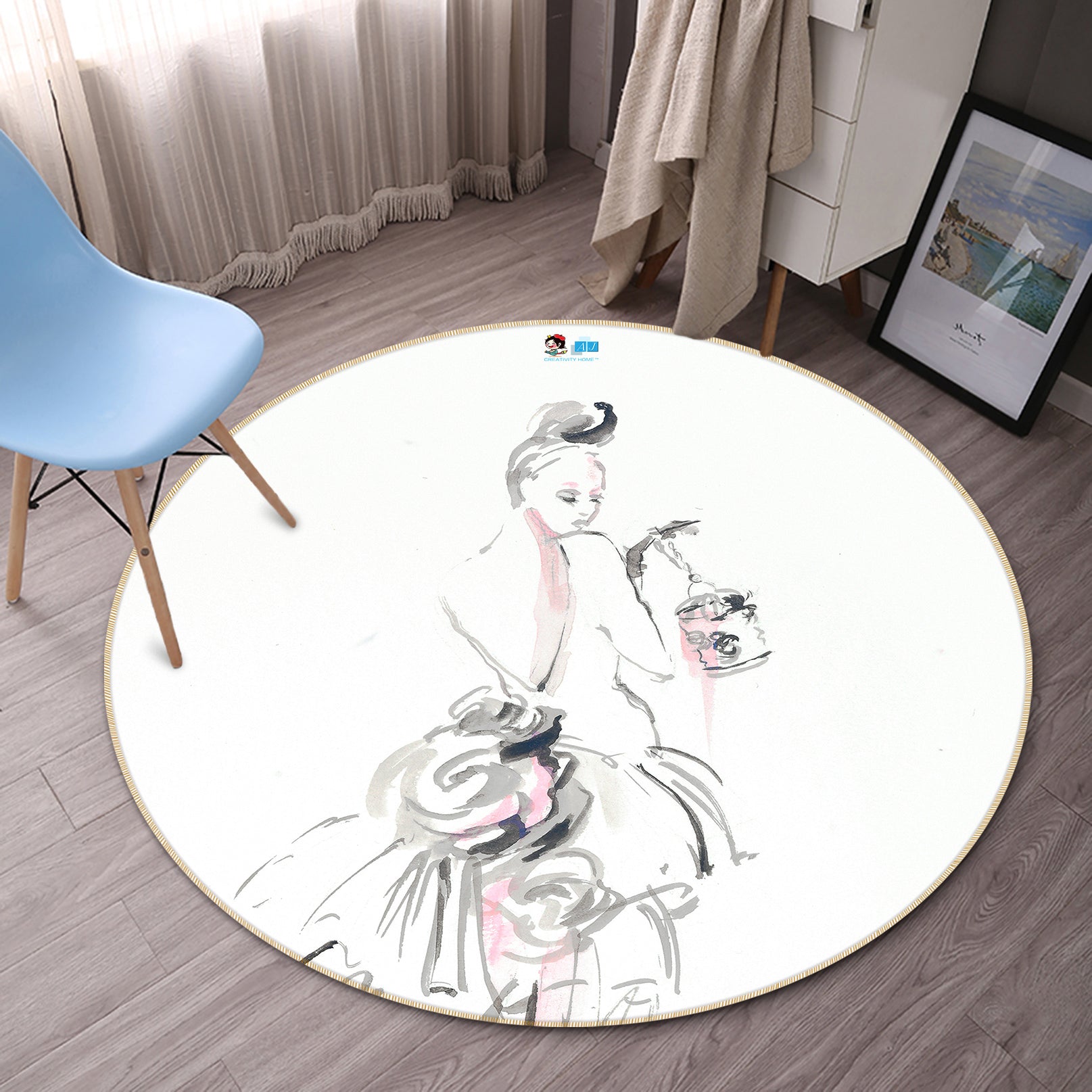 3D Line Model 1132 Debi Coules Rug Round Non Slip Rug Mat