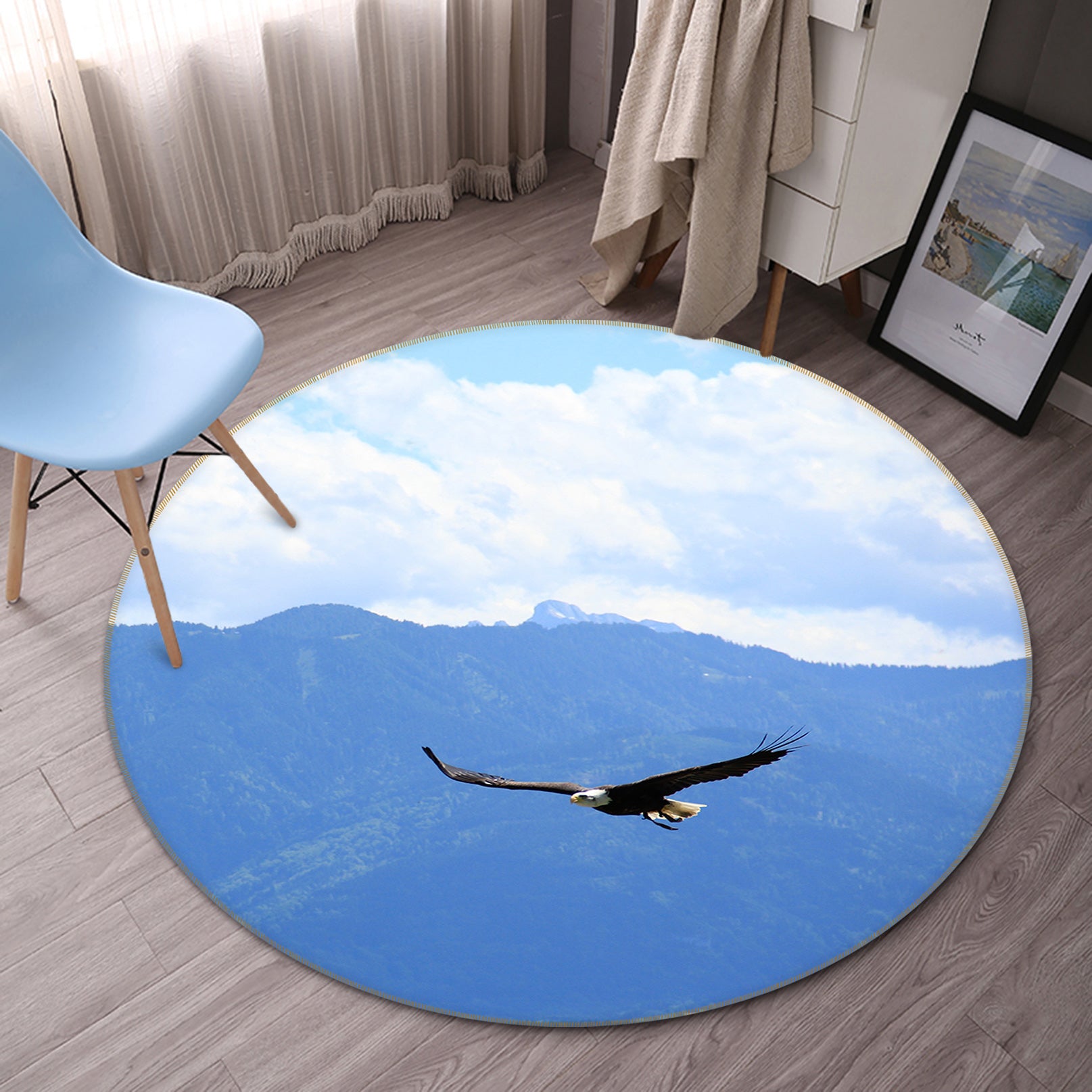 3D Mountains Eagle 82186 Animal Round Non Slip Rug Mat