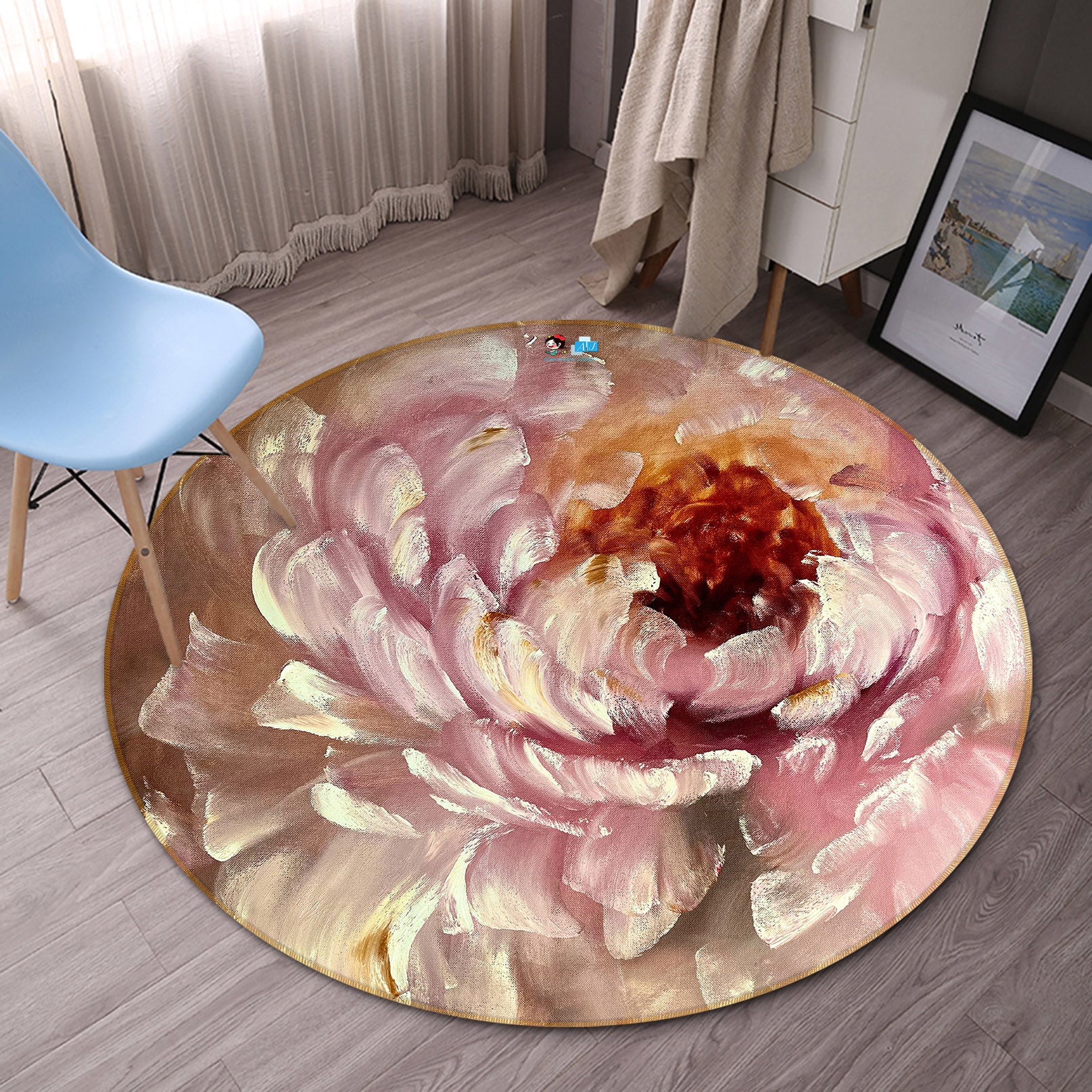 3D Pink Flower 3902 Skromova Marina Rug Round Non Slip Rug Mat