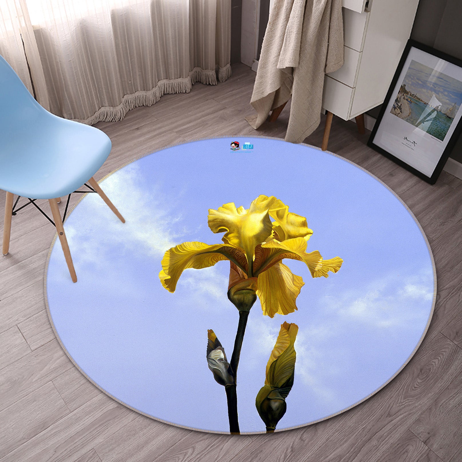 3D Yellow Flower 110105 Matthew Holden Bates Rug Round Non Slip Rug Mat