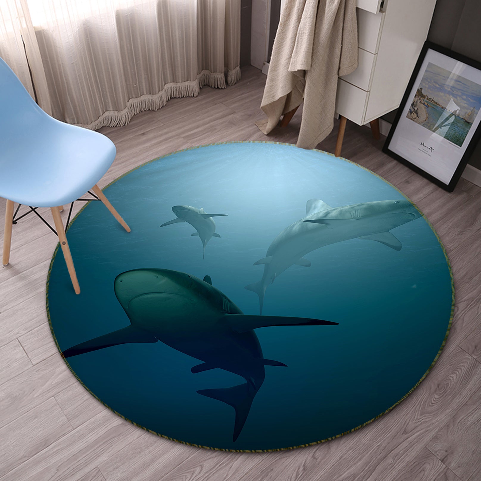 3D Shark 82231 Animal Round Non Slip Rug Mat