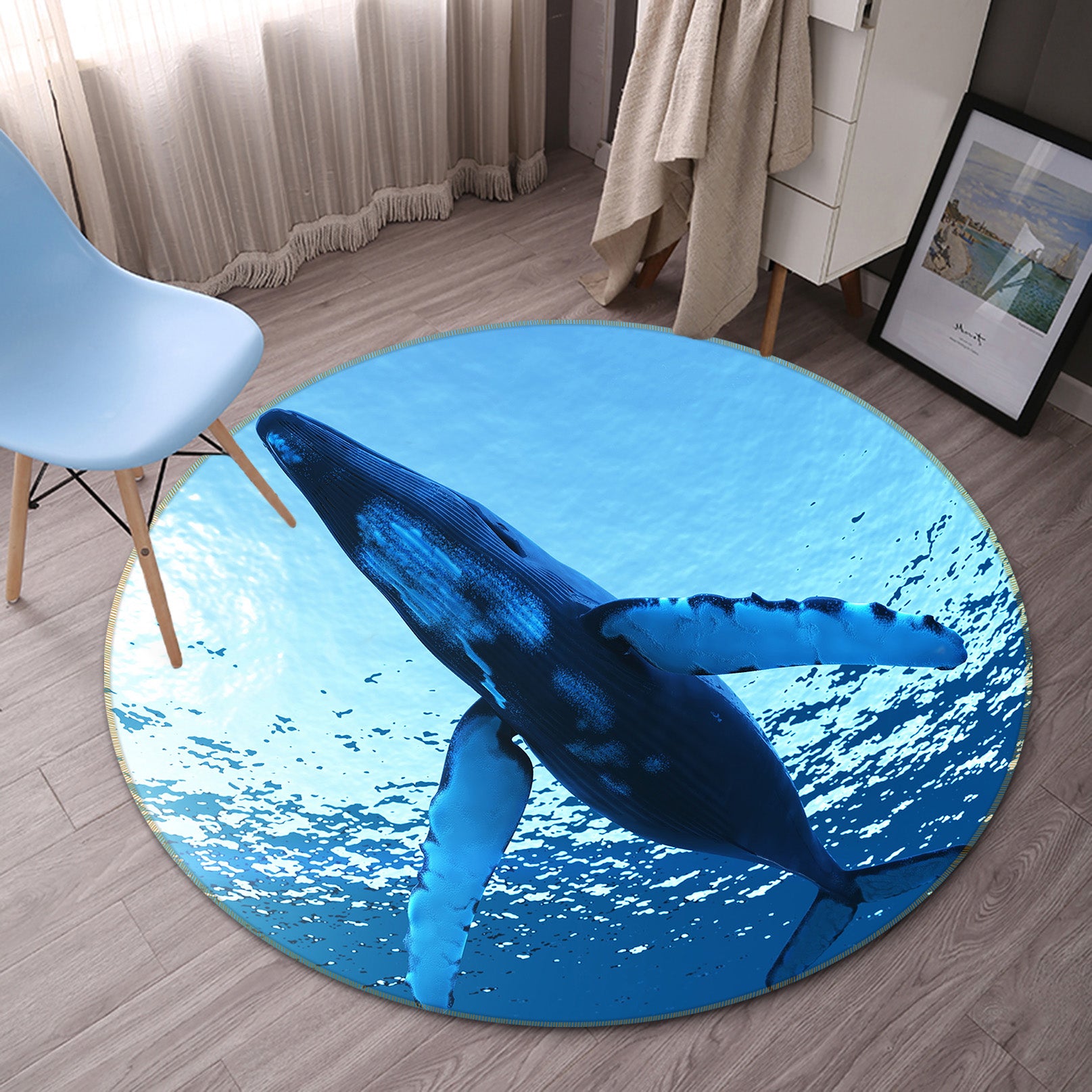 3D Whale 38056 Animal Round Non Slip Rug Mat