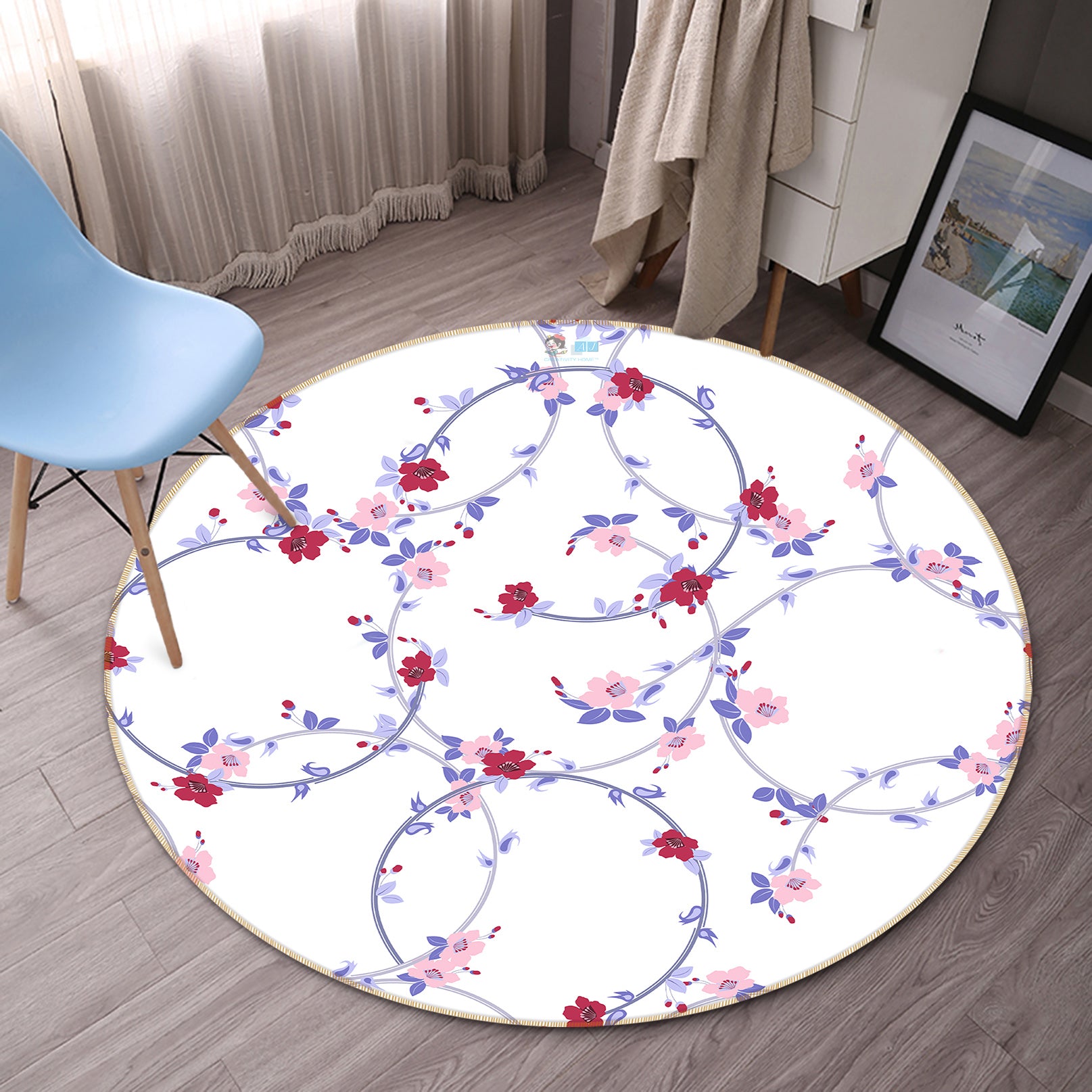 3D Flower Wreath 10507 Kashmira Jayaprakash Rug Round Non Slip Rug Mat