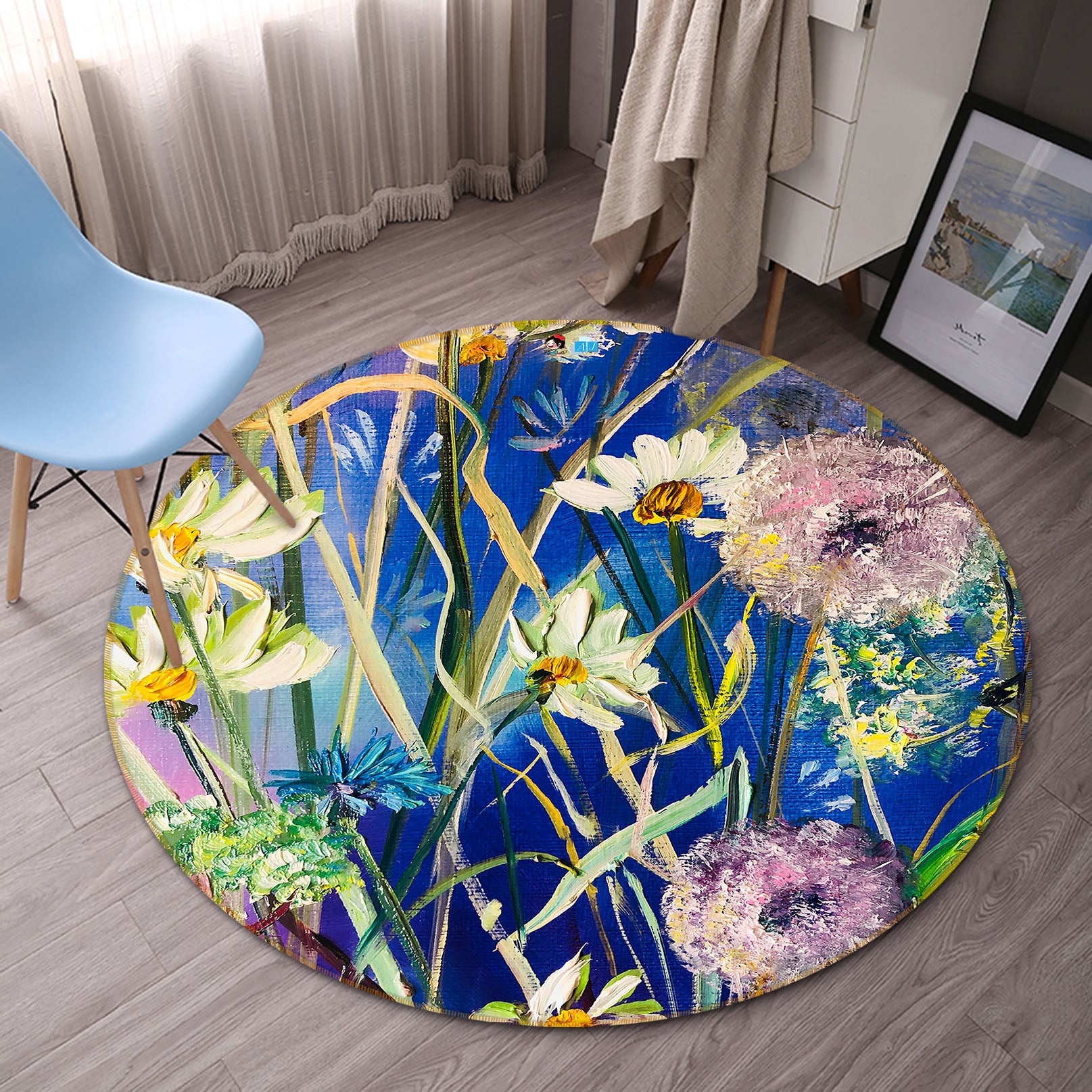 3D White Daisy Petals 860 Skromova Marina Rug Round Non Slip Rug Mat