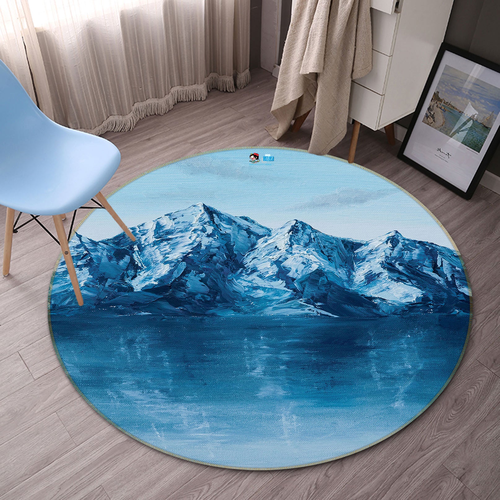 3D Snow Mountain 9750 Marina Zotova Rug Round Non Slip Rug Mat