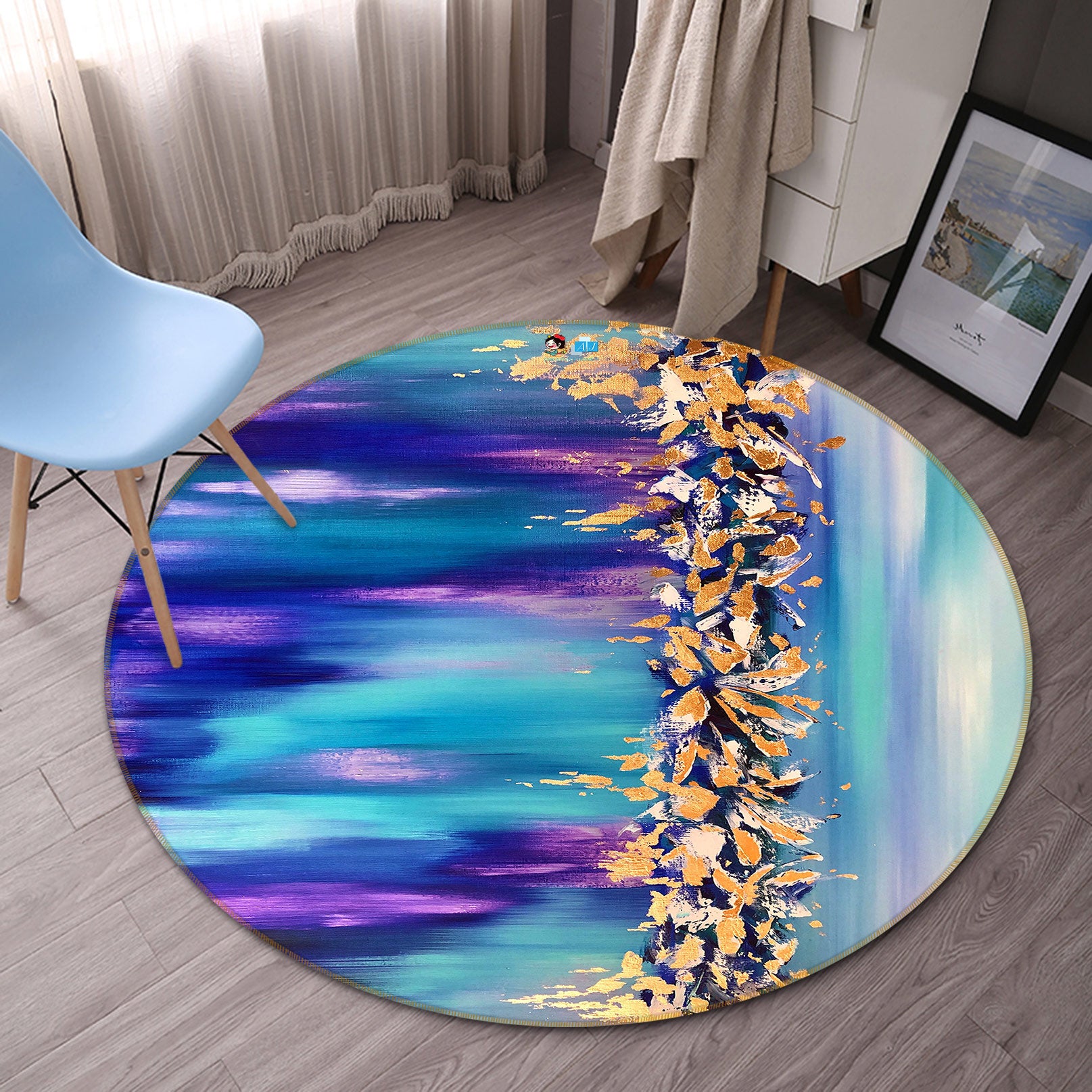 3D Purple Pigment 791 Skromova Marina Rug Round Non Slip Rug Mat