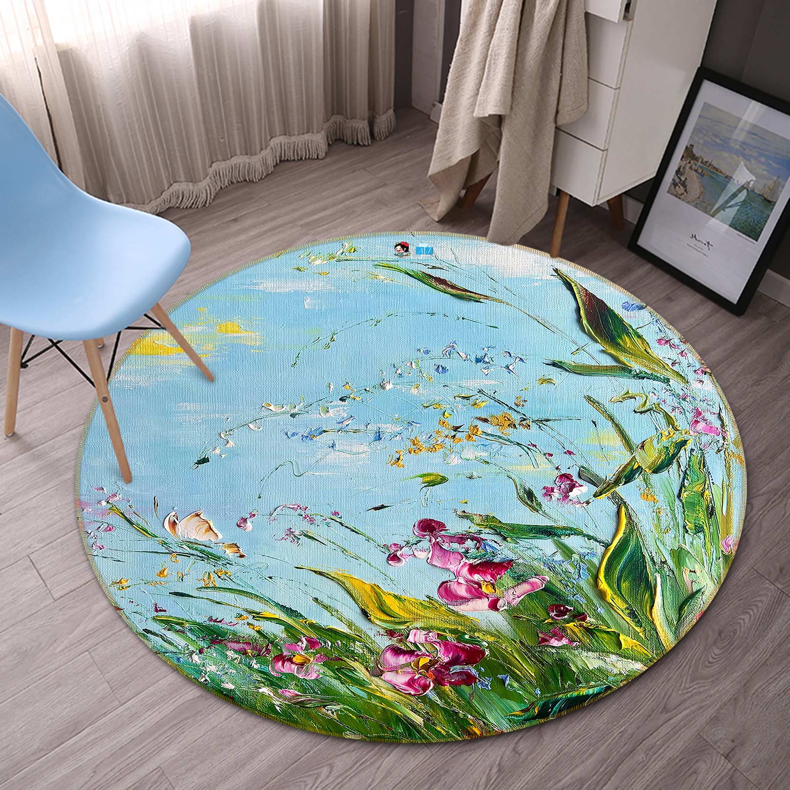 3D Grass Butterfly 811 Skromova Marina Rug Round Non Slip Rug Mat