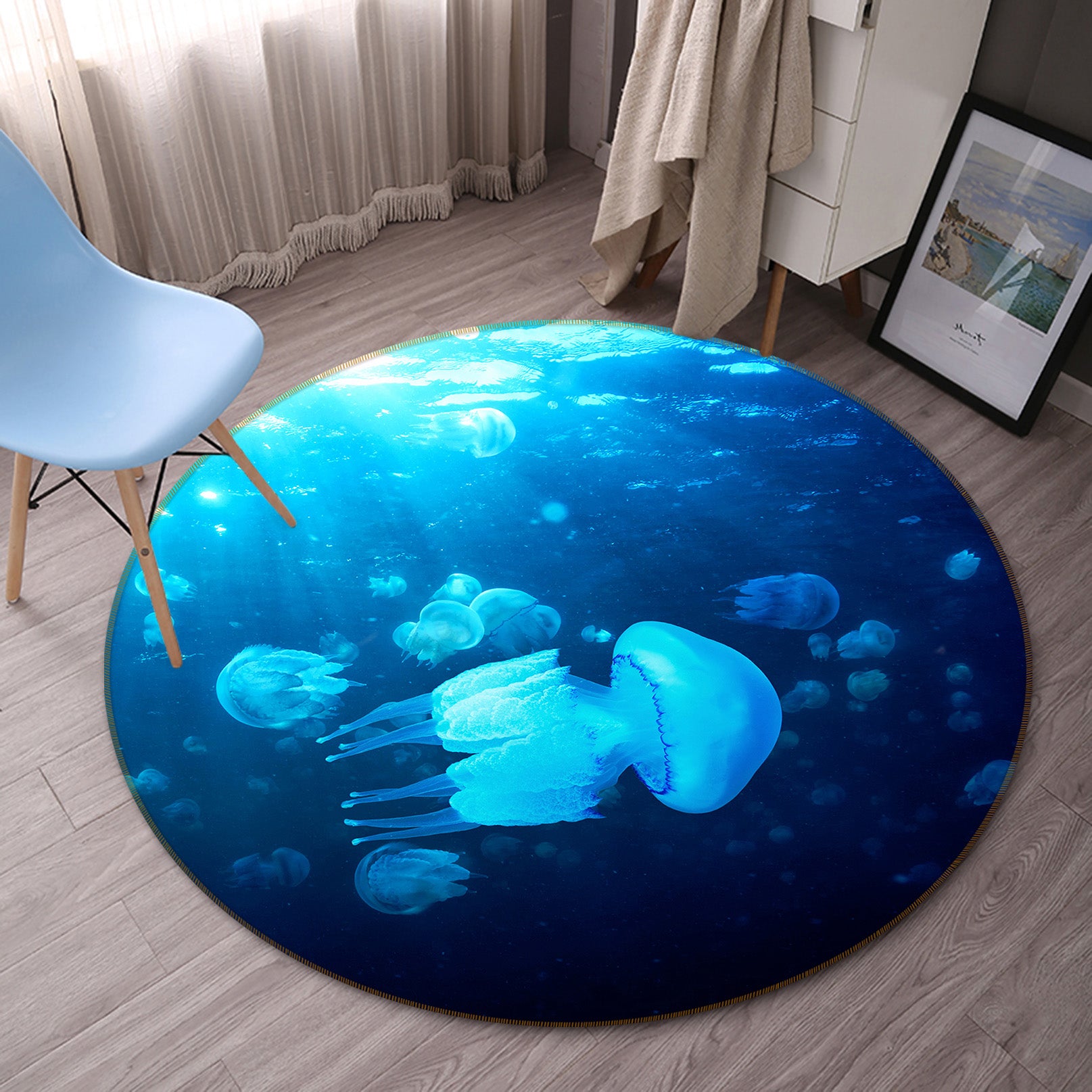 3D Jellyfish 38026 Animal Round Non Slip Rug Mat