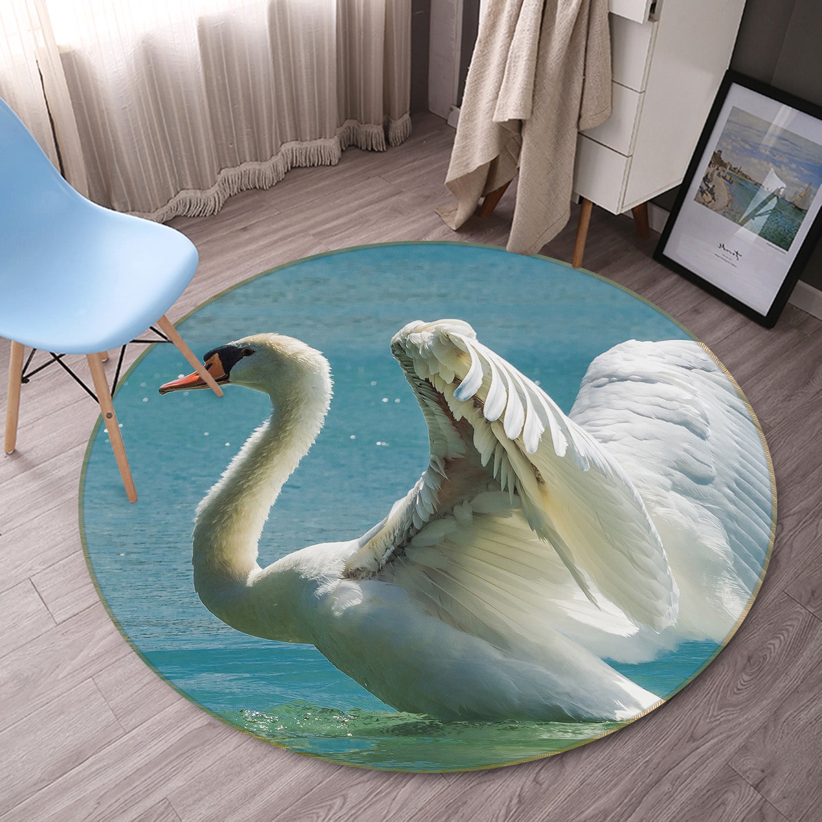 3D Swan 82050 Animal Round Non Slip Rug Mat