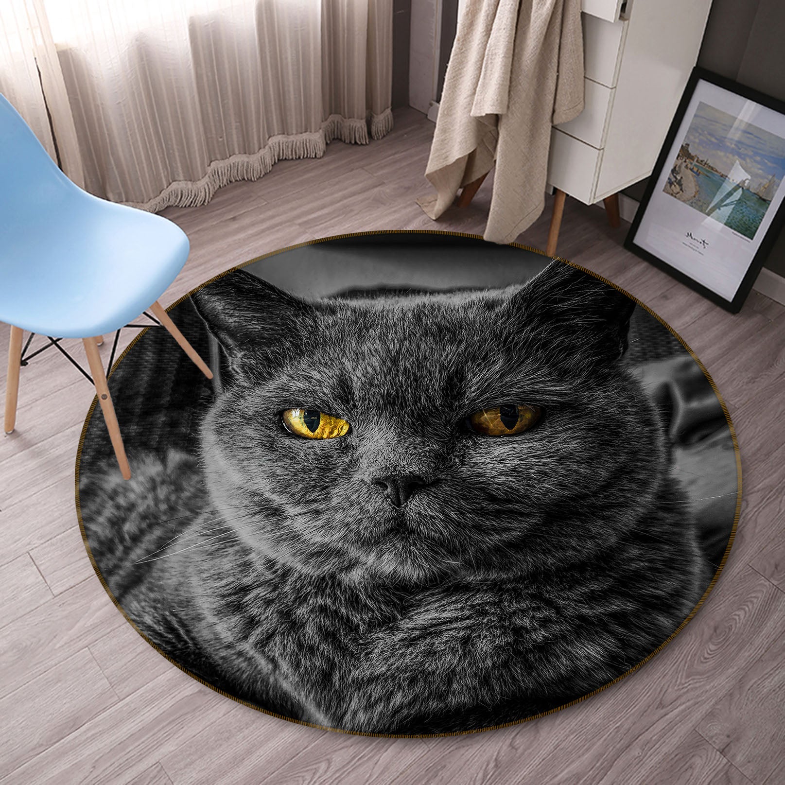 3D Cat 81282 Animal Round Non Slip Rug Mat