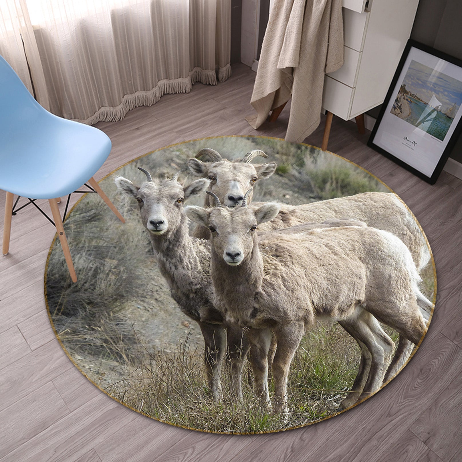 3D Sheep 82201 Animal Round Non Slip Rug Mat