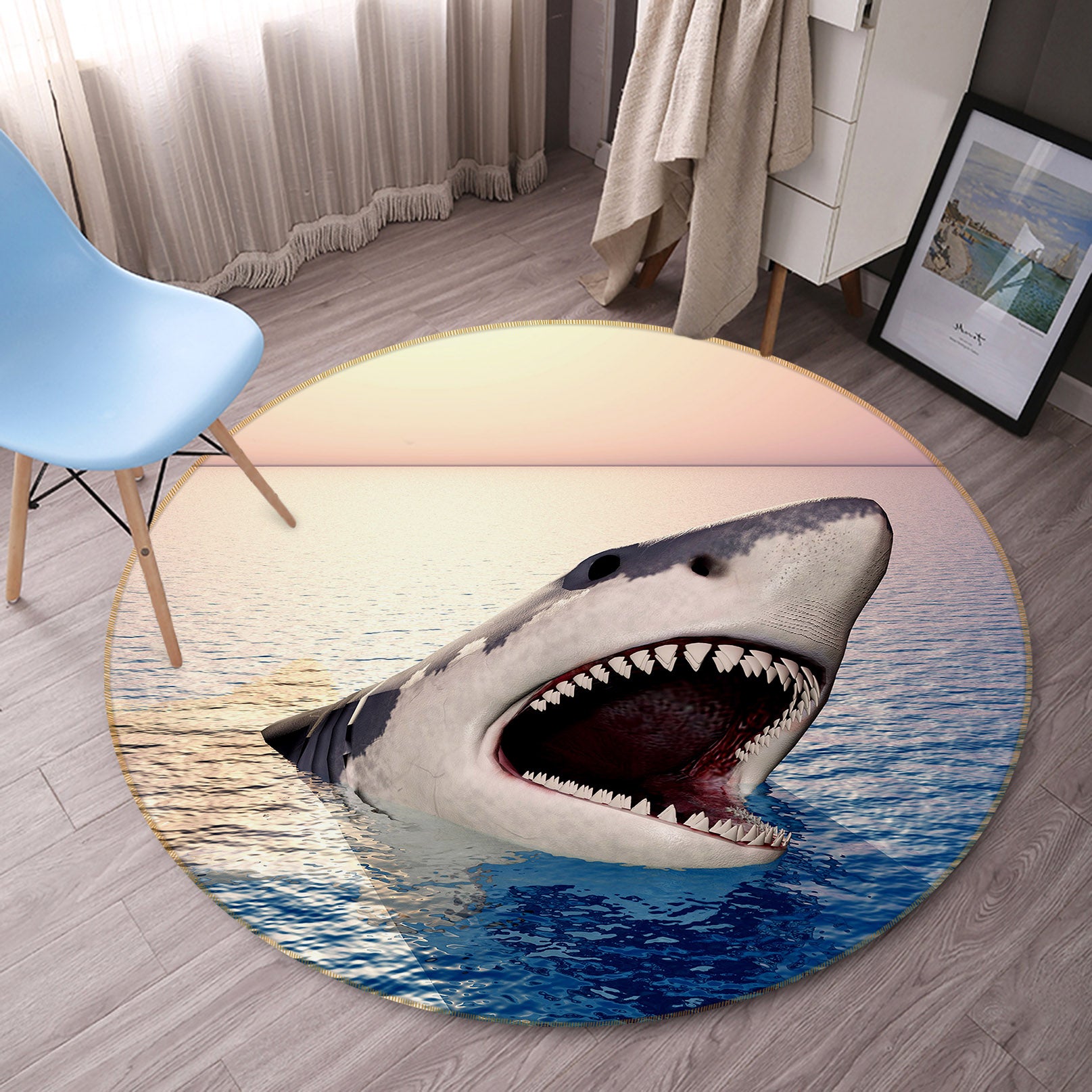 3D Shark 82033 Animal Round Non Slip Rug Mat