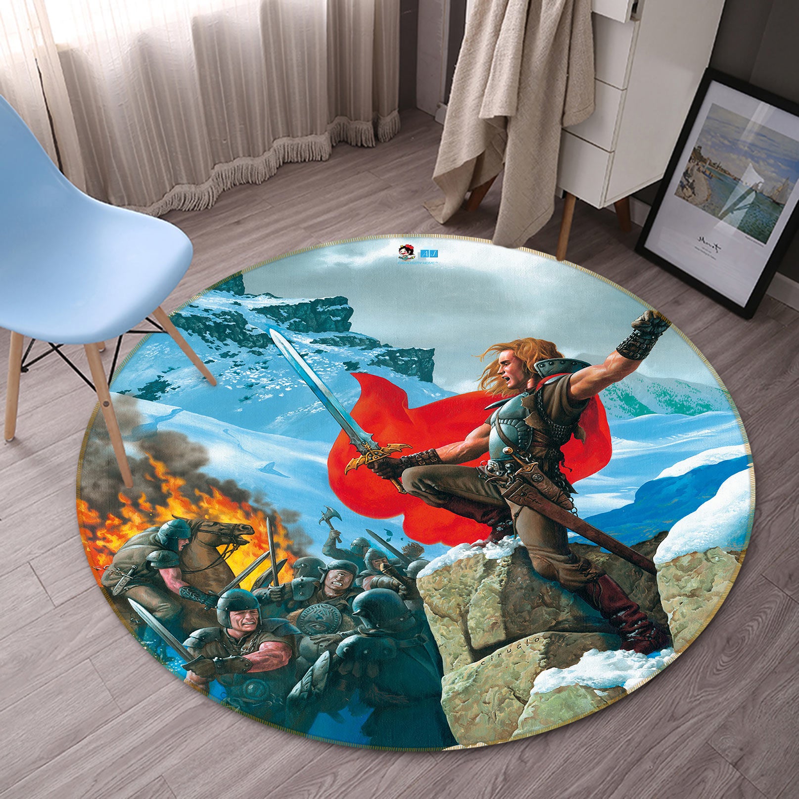 3D Snow Mountain Soldier Fighting 6077 Ciruelo Rug Round Non Slip Rug Mat