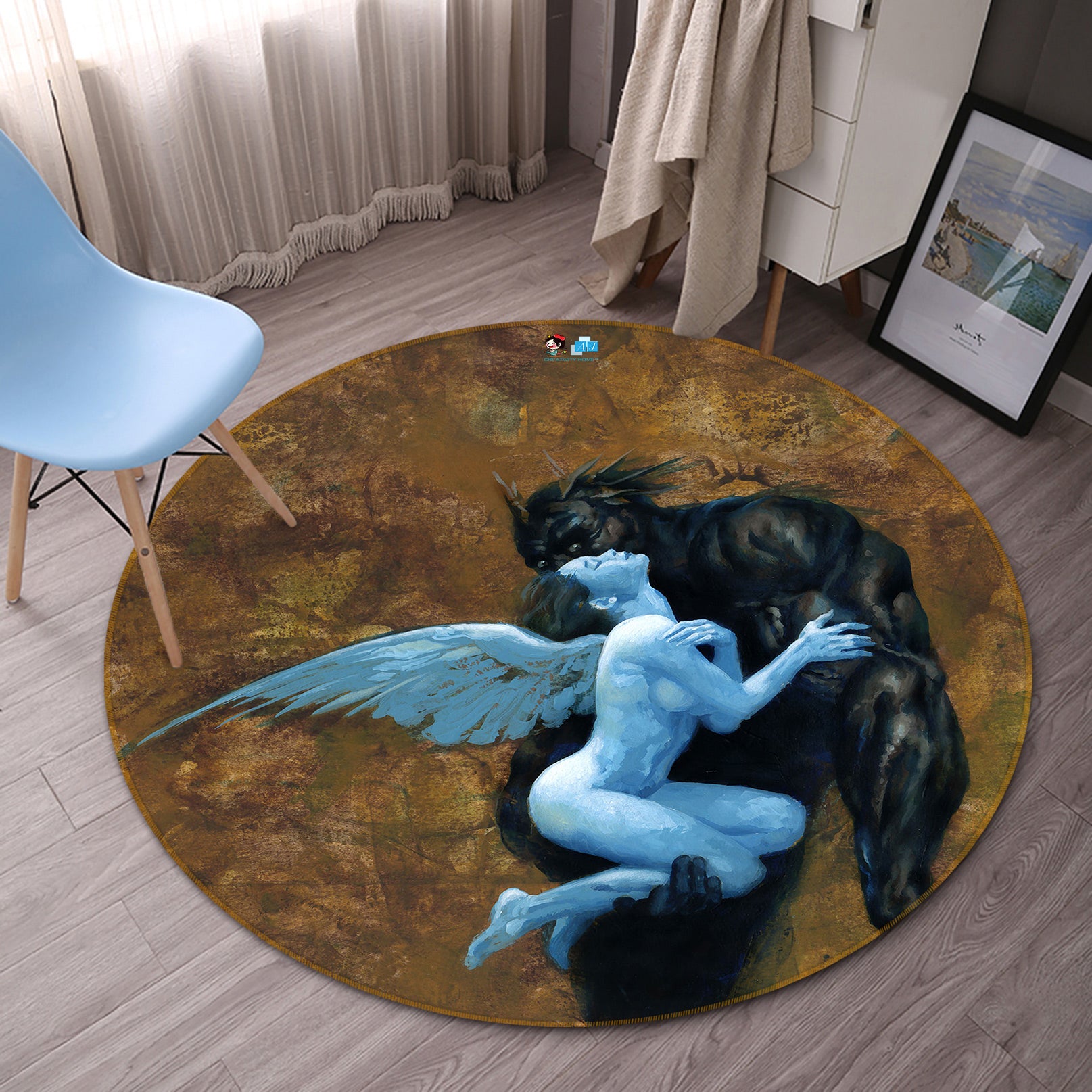 3D Wings Girl Monster 6089 Ciruelo Rug Round Non Slip Rug Mat