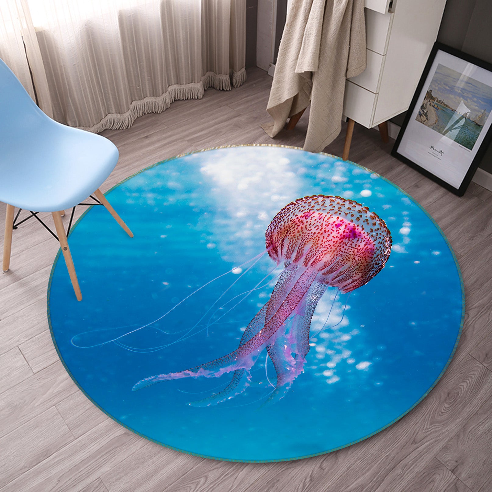 3D Jellyfish 81272 Animal Round Non Slip Rug Mat