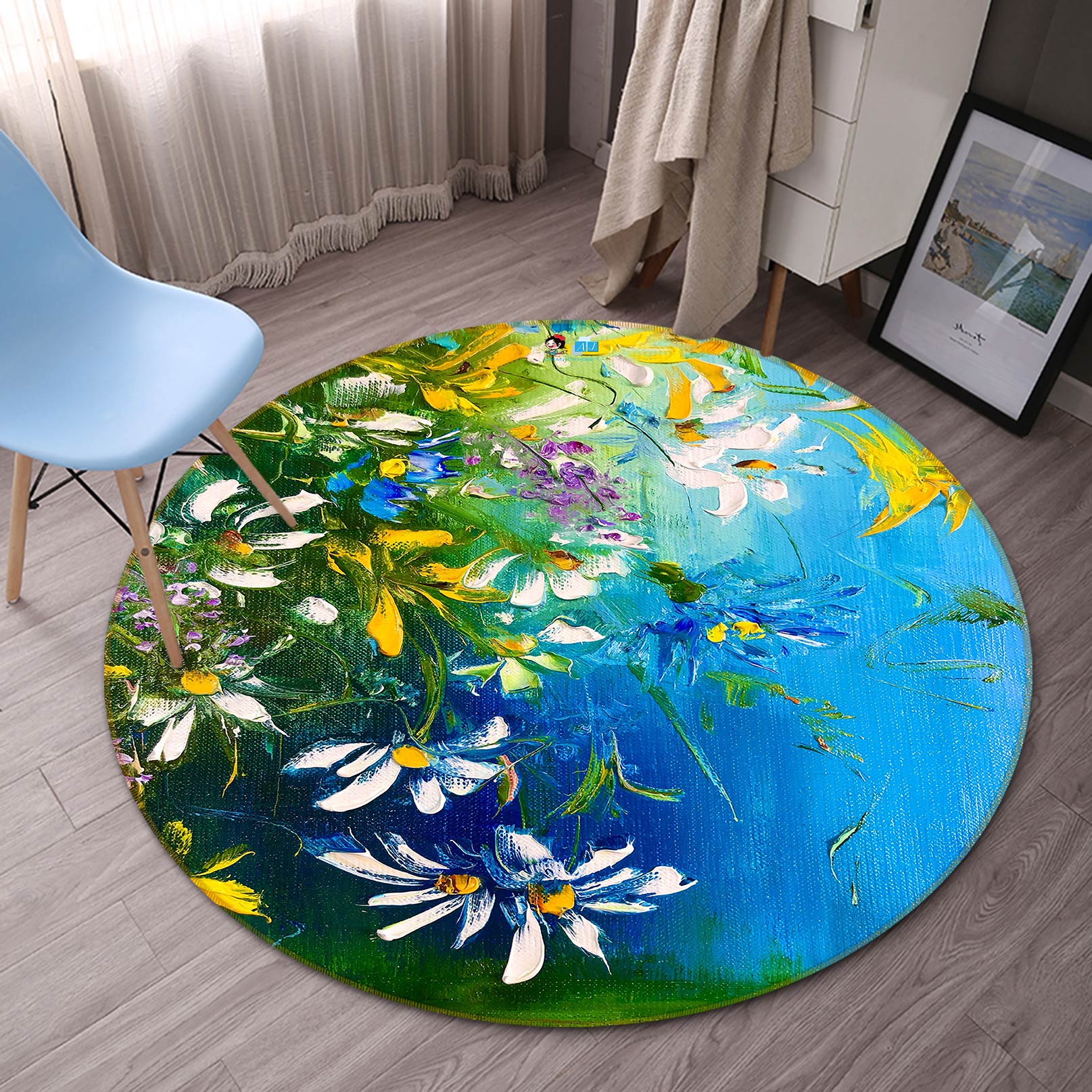 3D Daisy Leaves 745 Skromova Marina Rug Round Non Slip Rug Mat