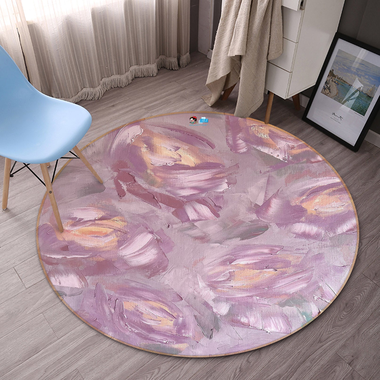 3D Purple Texture 3887 Skromova Marina Rug Round Non Slip Rug Mat