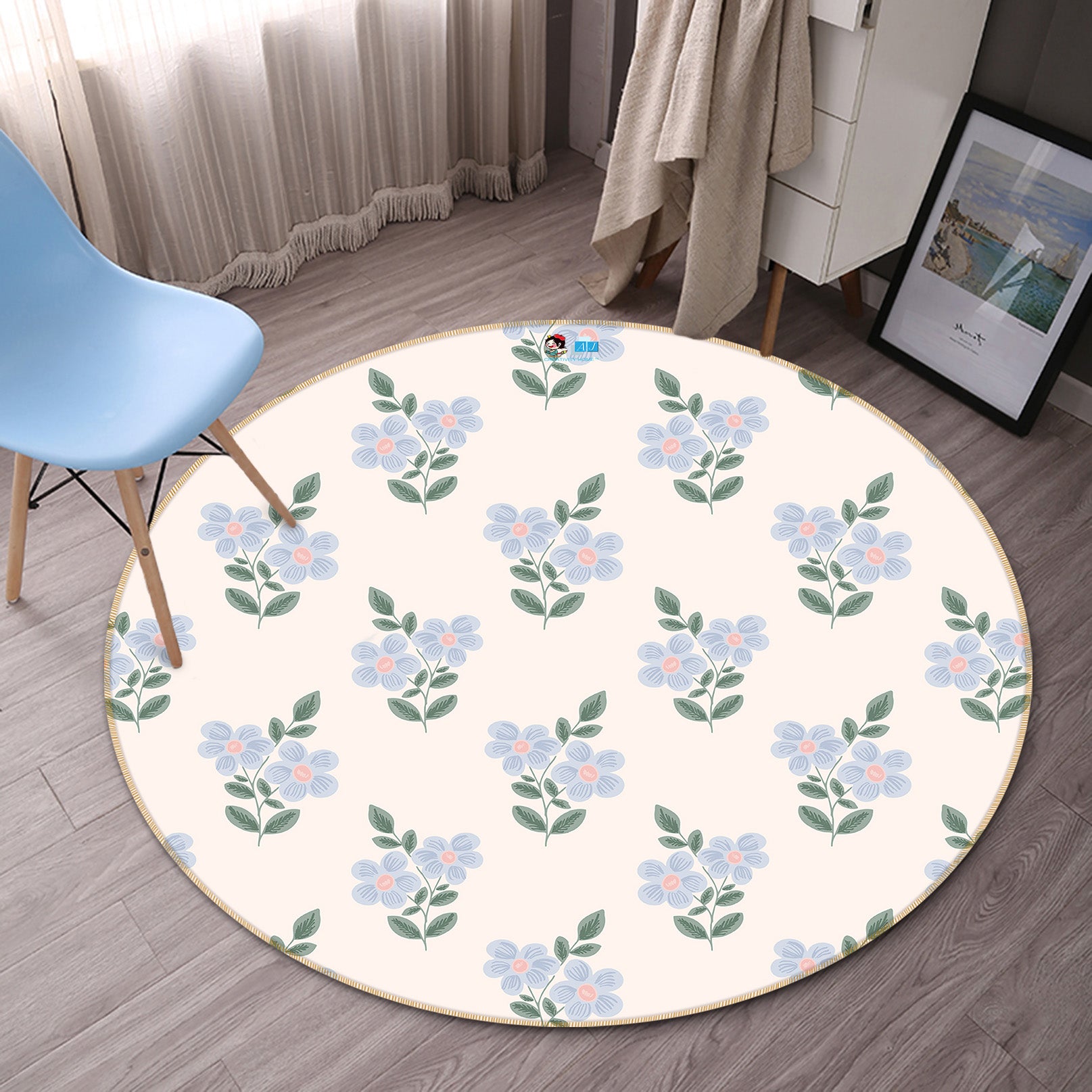 3D Blue Little Flower Pattern 10581 Kashmira Jayaprakash Rug Round Non Slip Rug Mat