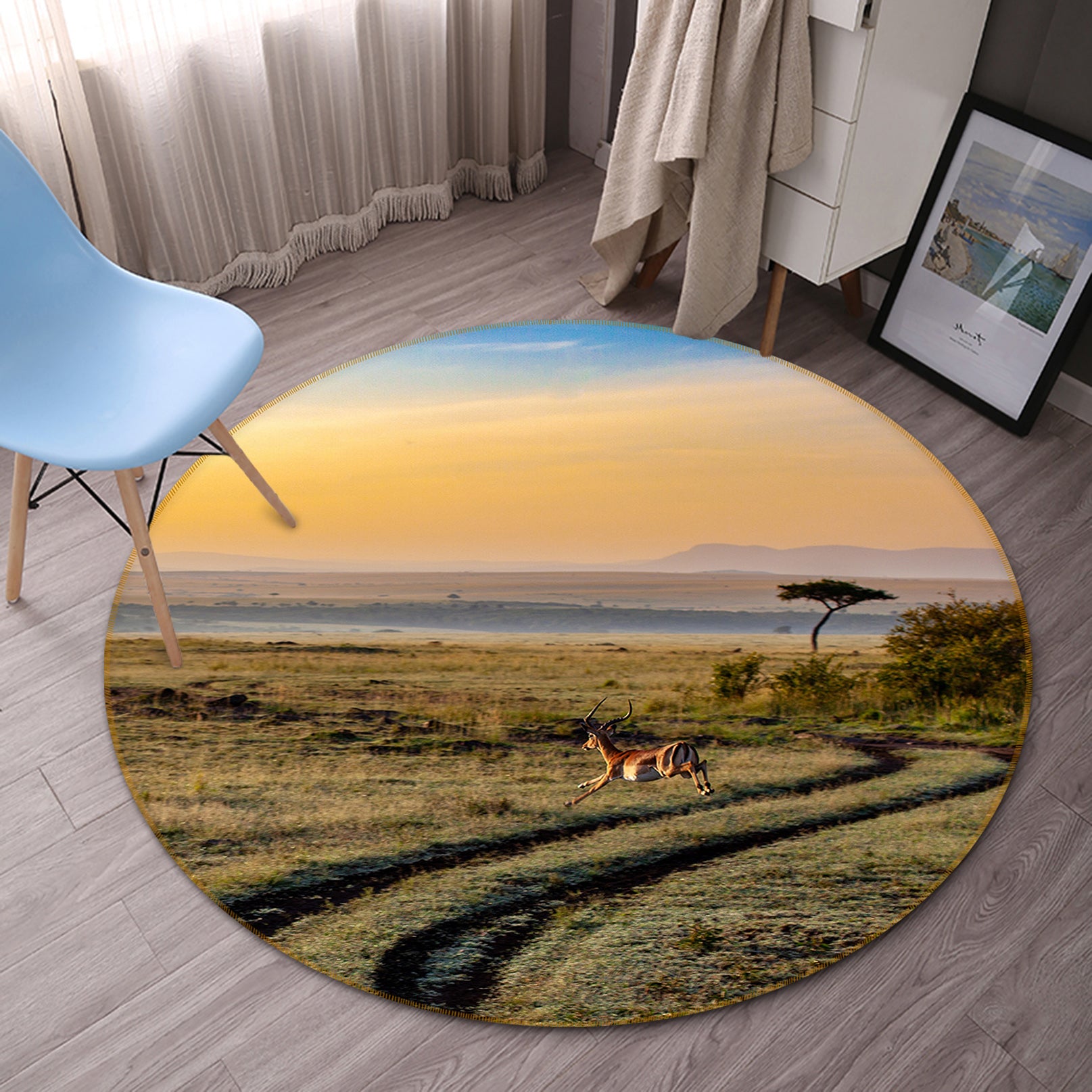 3D Road Antelope 82200 Animal Round Non Slip Rug Mat