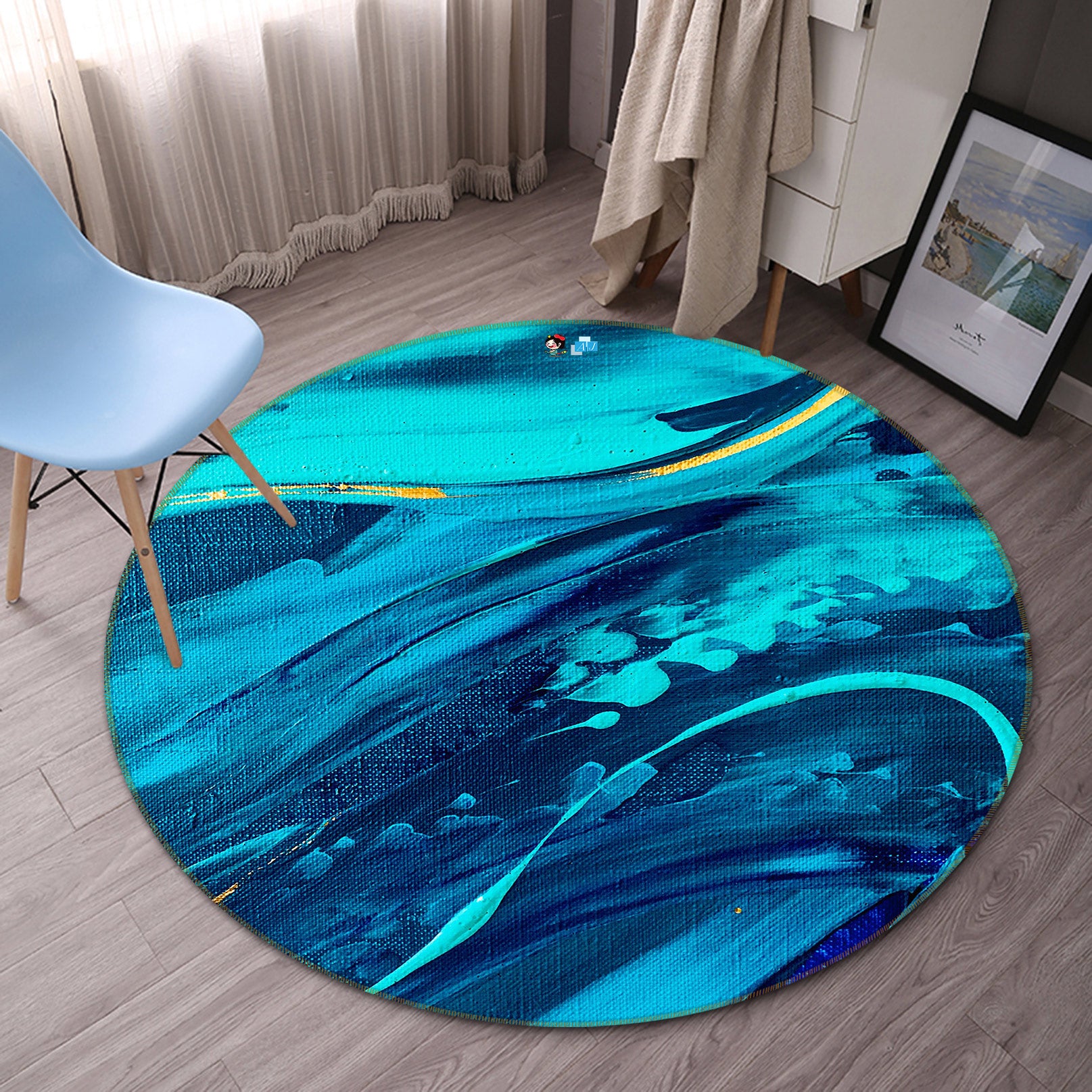 3D Blue Texture 737 Skromova Marina Rug Round Non Slip Rug Mat