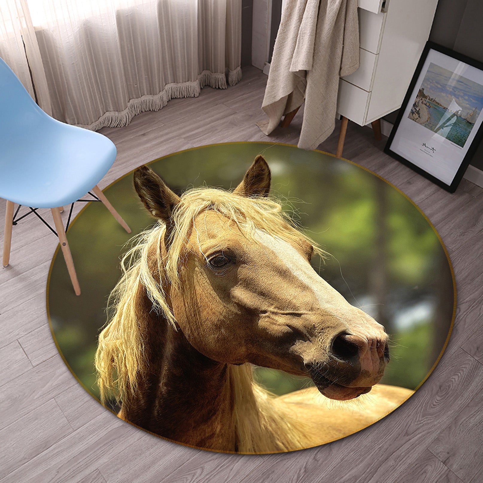 3D Brown Horse 82237 Animal Round Non Slip Rug Mat