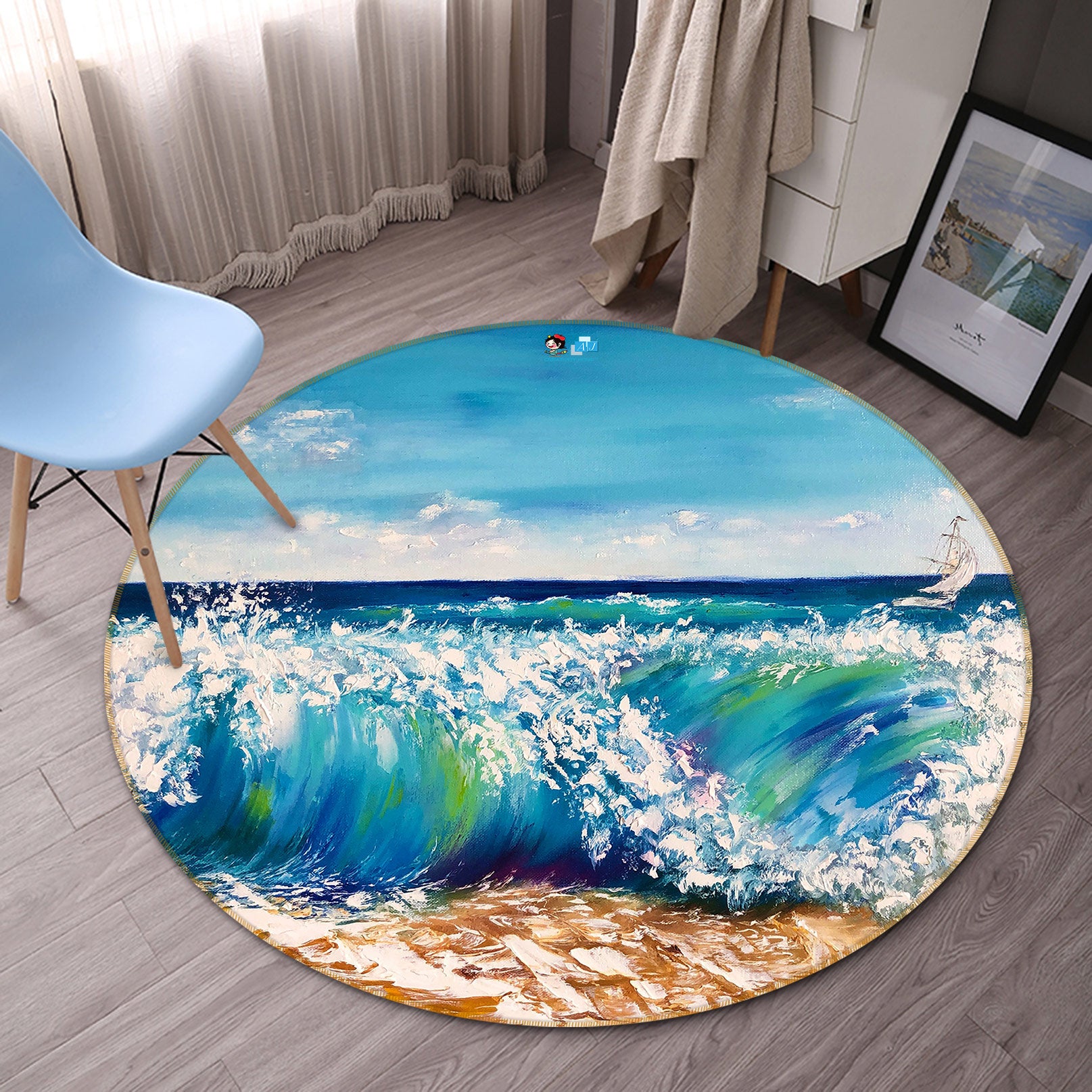 3D Painted Waves 781 Skromova Marina Rug Round Non Slip Rug Mat