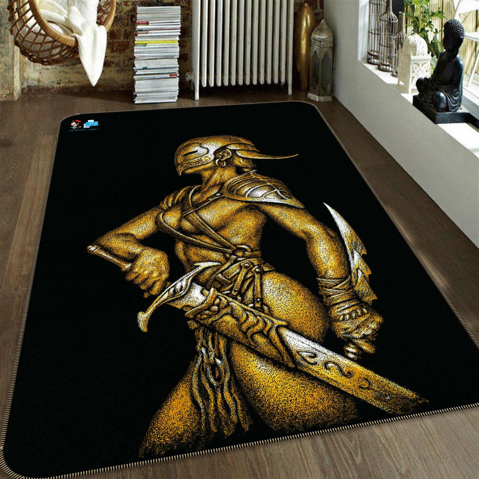 3D Sword Mask Warrior 6026 Ciruelo Rug Non Slip Rug Mat