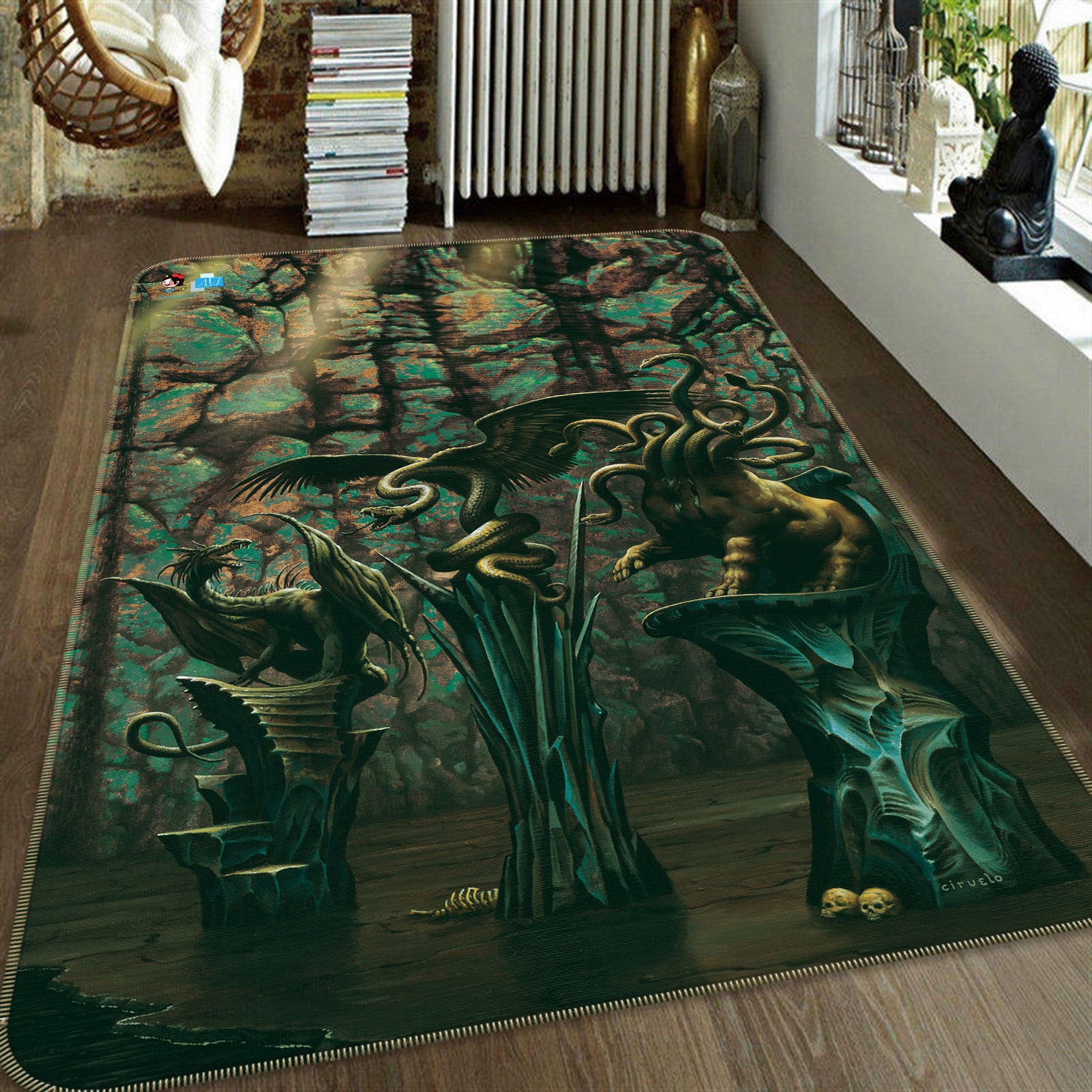 3D Animal Statue 6003 Ciruelo Rug Non Slip Rug Mat