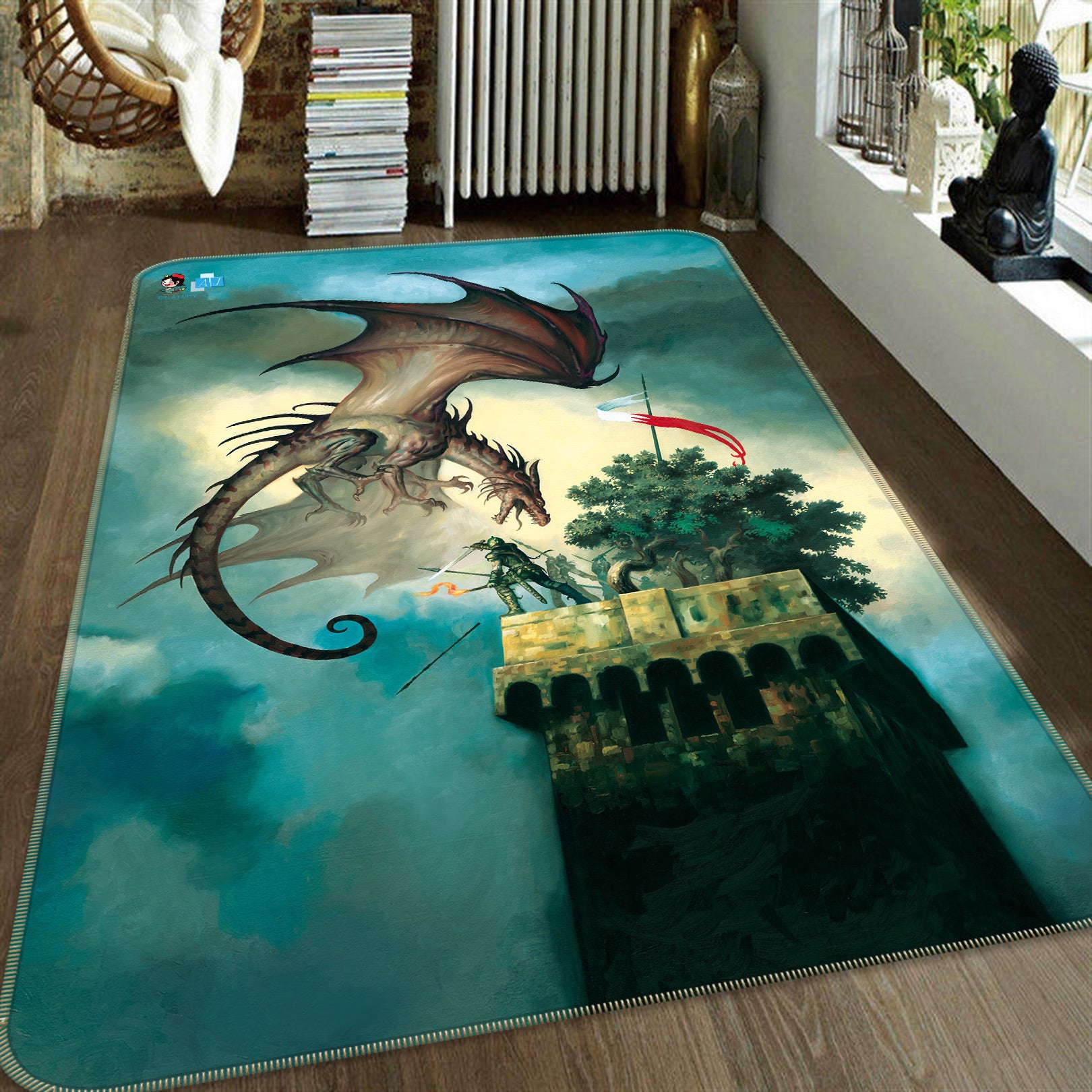 3D Castle Big Dragon 6017 Ciruelo Rug Non Slip Rug Mat