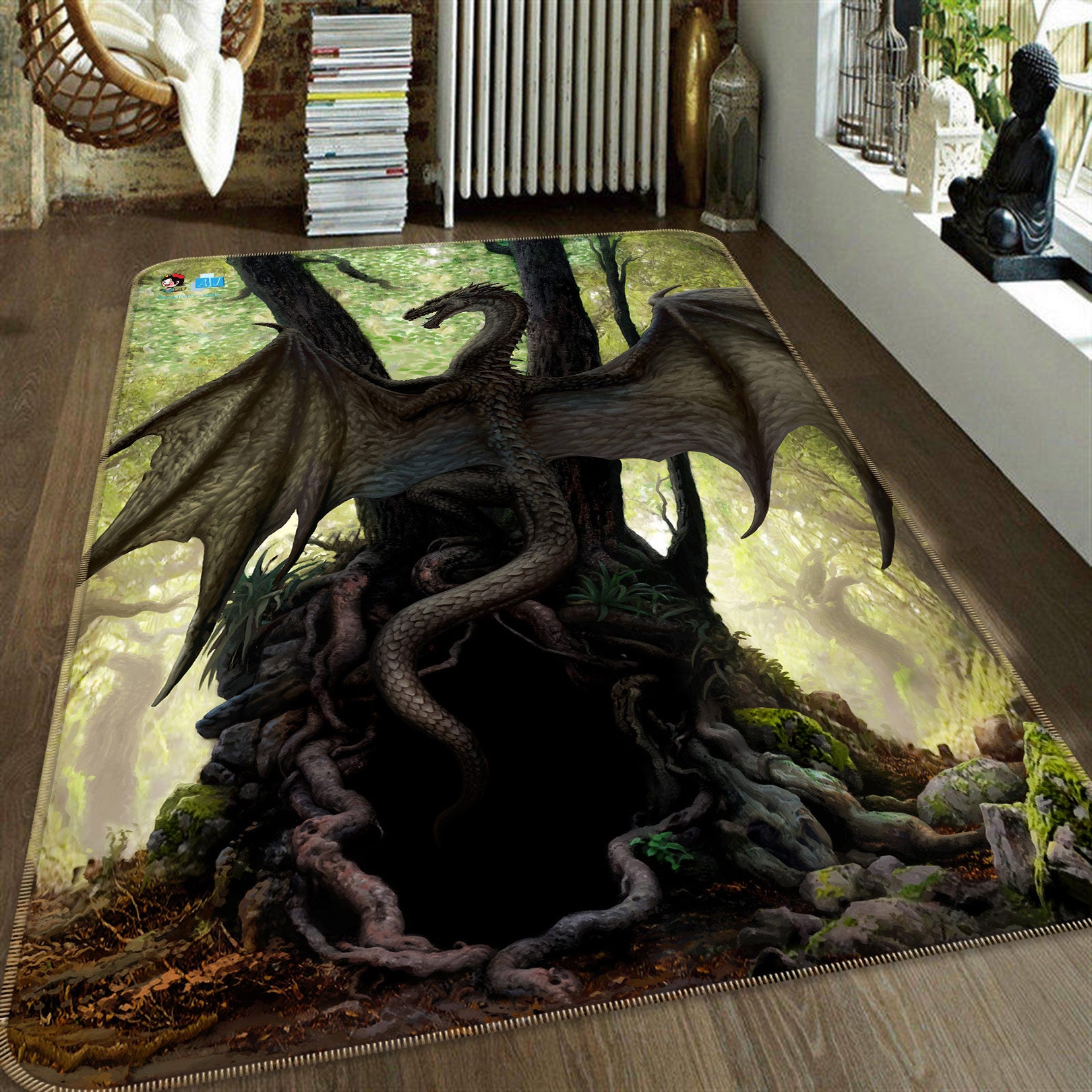 3D Trees Dragon 6042 Ciruelo Rug Non Slip Rug Mat