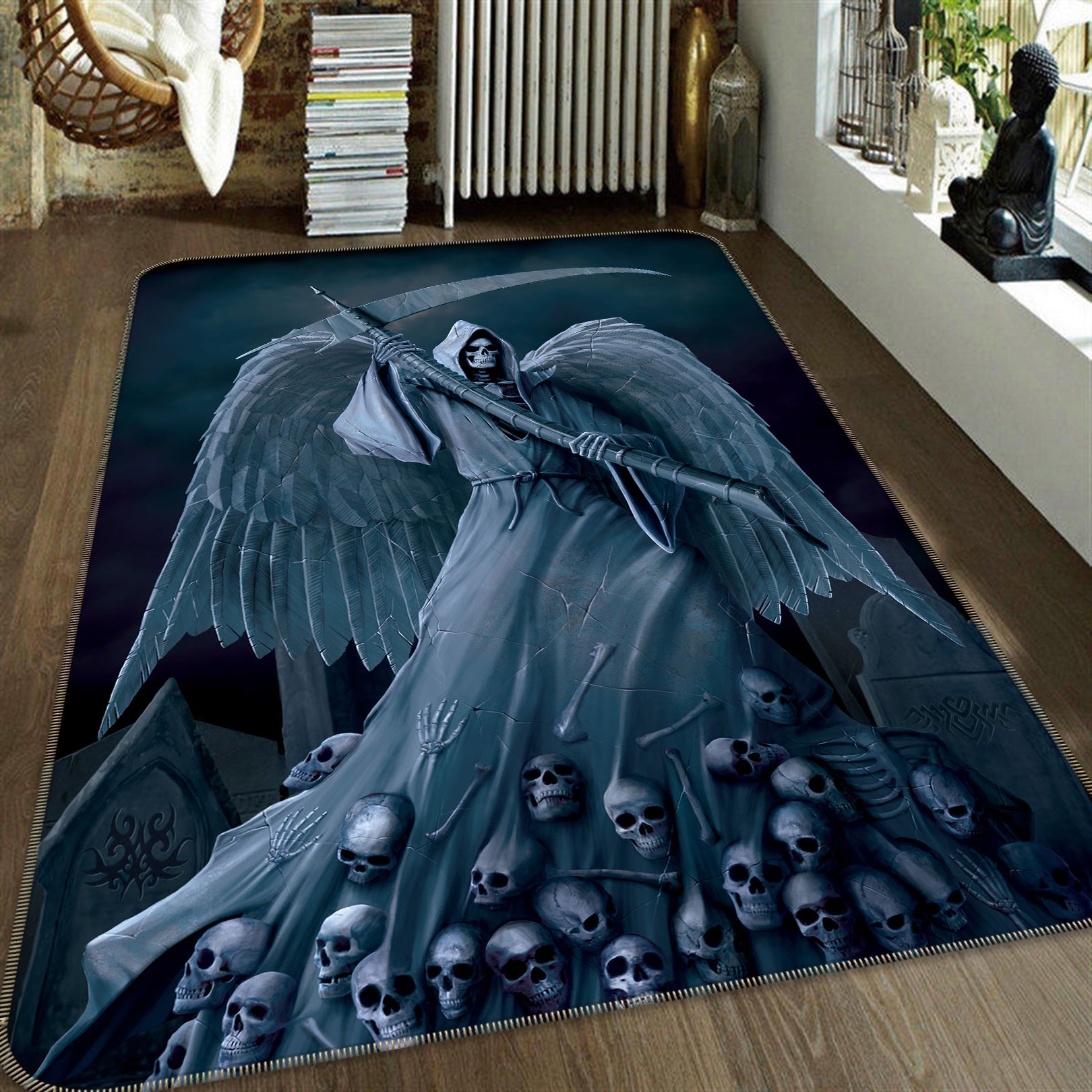 3D Skull Grim Reaper 84217 Vincent Hie Rug Non Slip Rug Mat