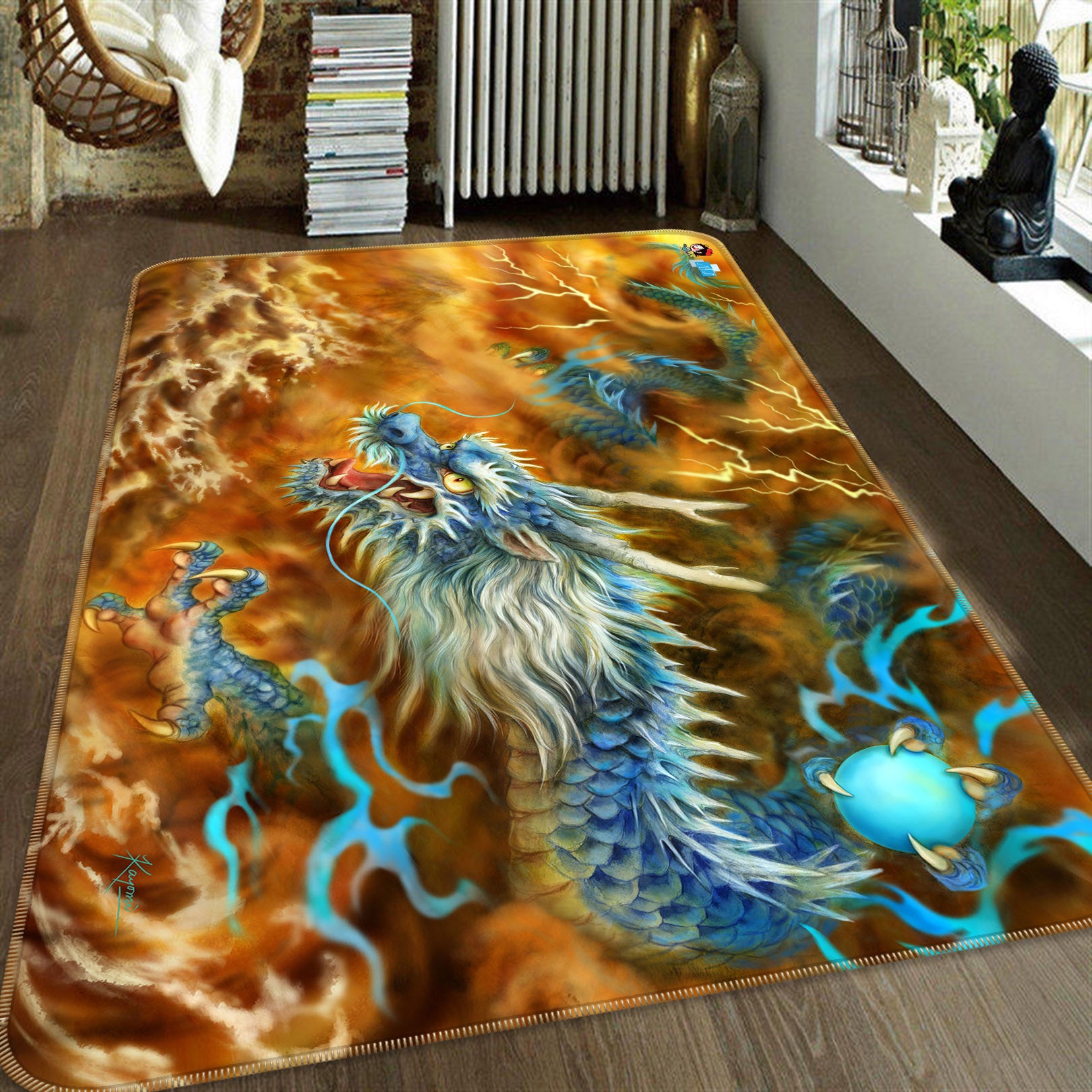 3D Dragon Lightning 5615 Kayomi Harai Rug Non Slip Rug Mat