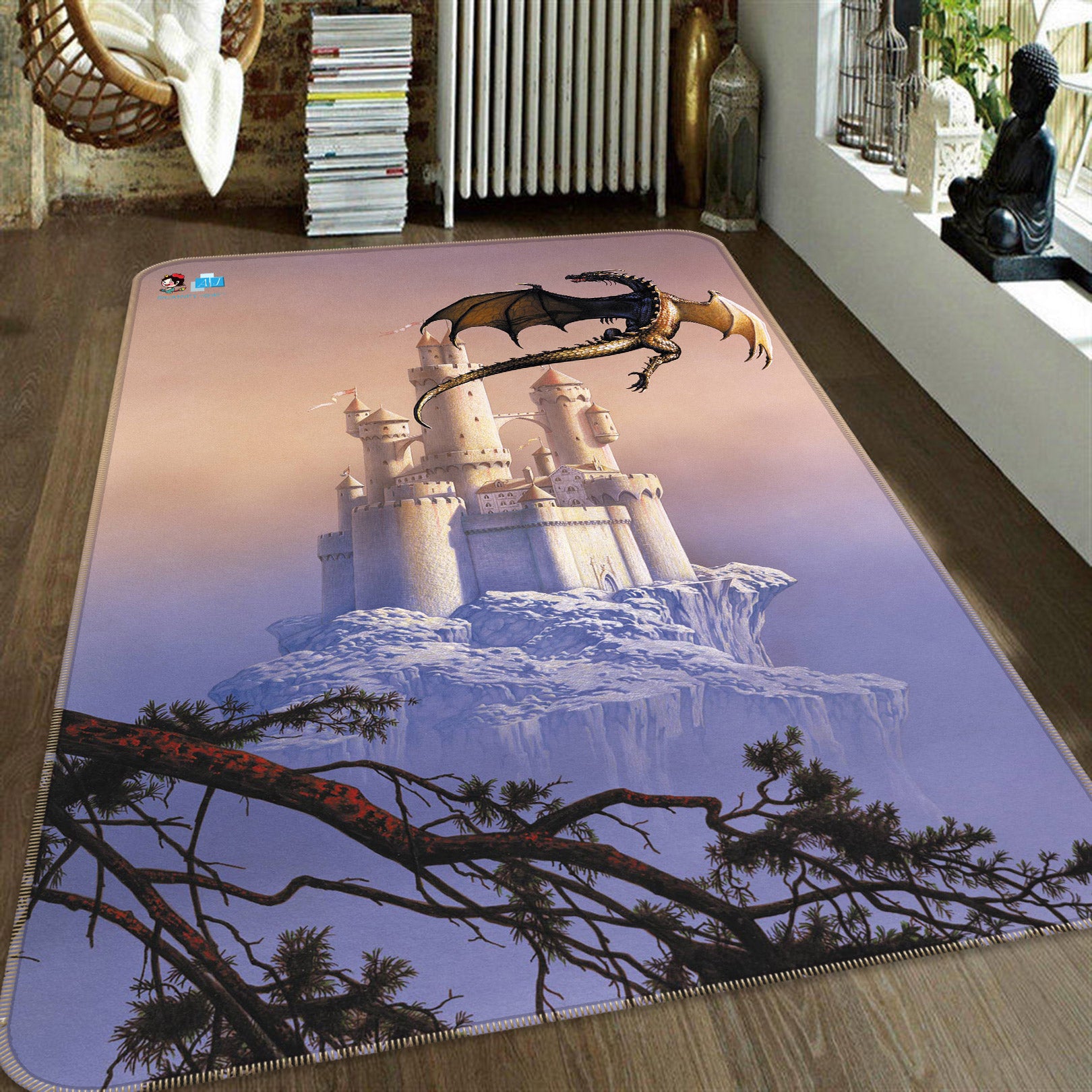 3D Castle Tree Dragon 5186 Ciruelo Rug Non Slip Rug Mat