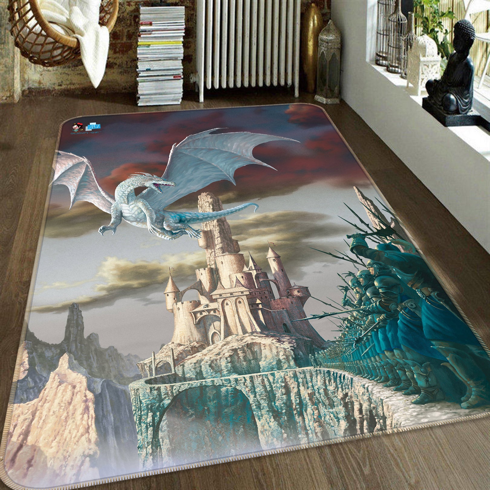 3D White Dragon Castle 5180 Ciruelo Rug Non Slip Rug Mat