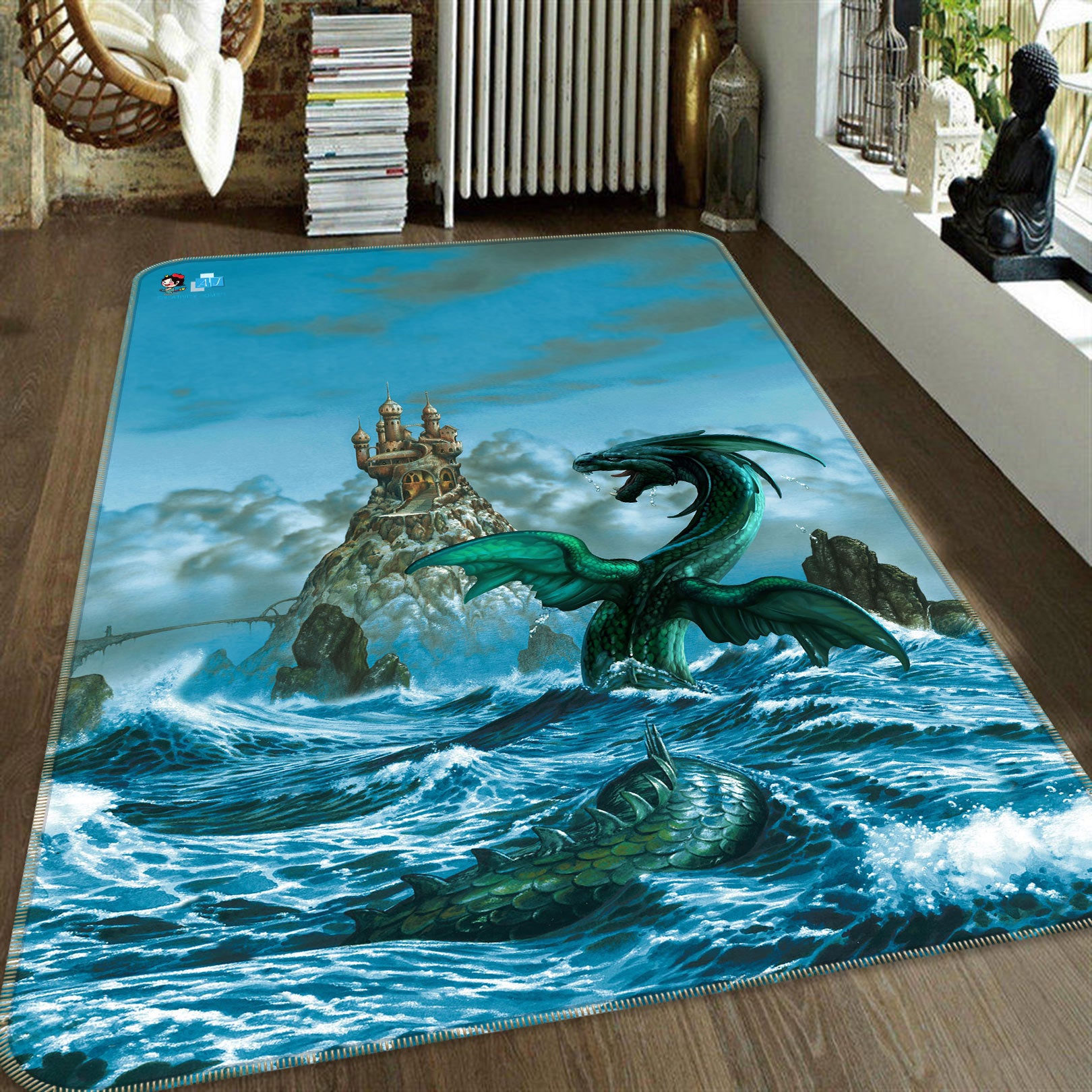 3D Waves Dragon 5184 Ciruelo Rug Non Slip Rug Mat