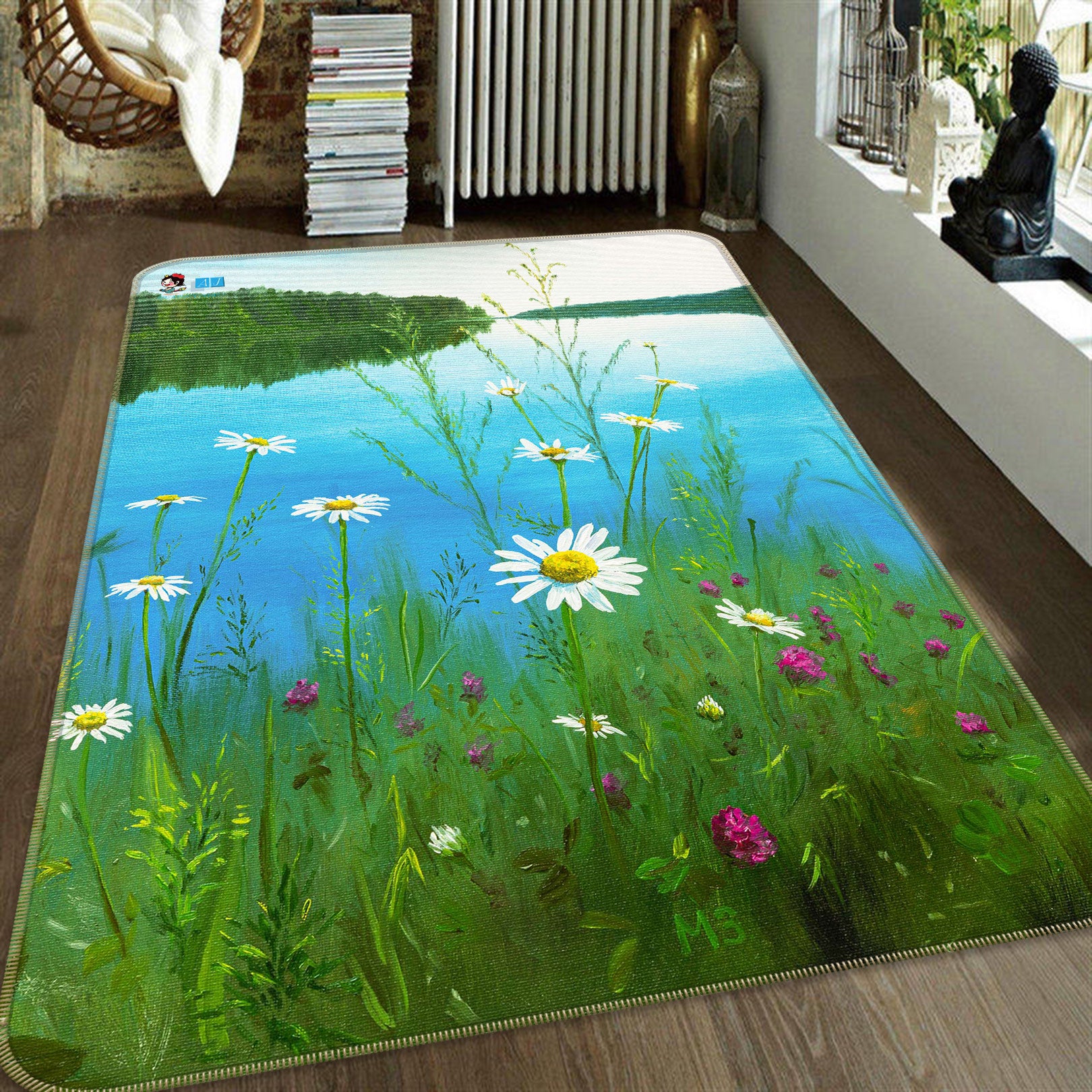 3D Riverside Flowers Grass 1898 Marina Zotova Rug Non Slip Rug Mat